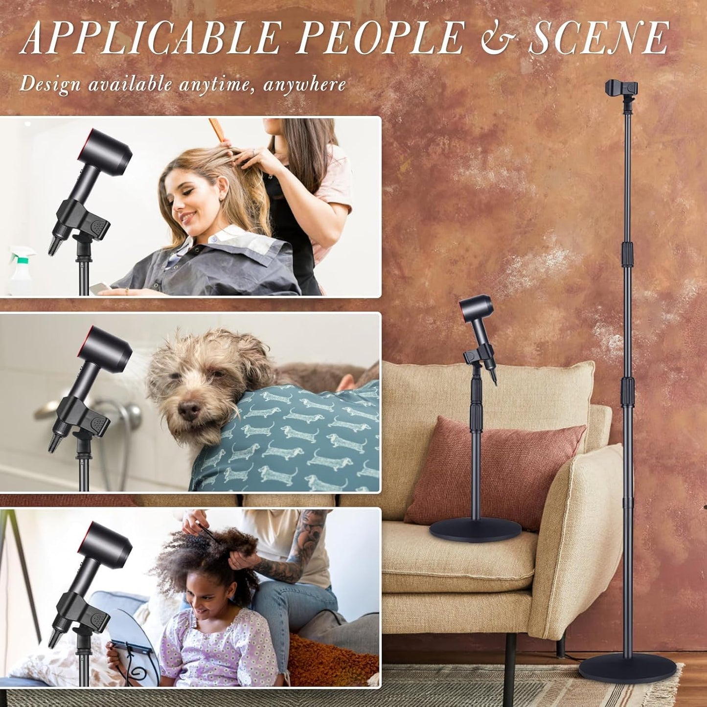 Hands Free Hair Dryer Stand Holder - TAYUQEE Rotatable Floor Blower Stand, Heavy Duty Countertop Blow Dryer with Adjustable Height, Ideal for Salons and Home Use