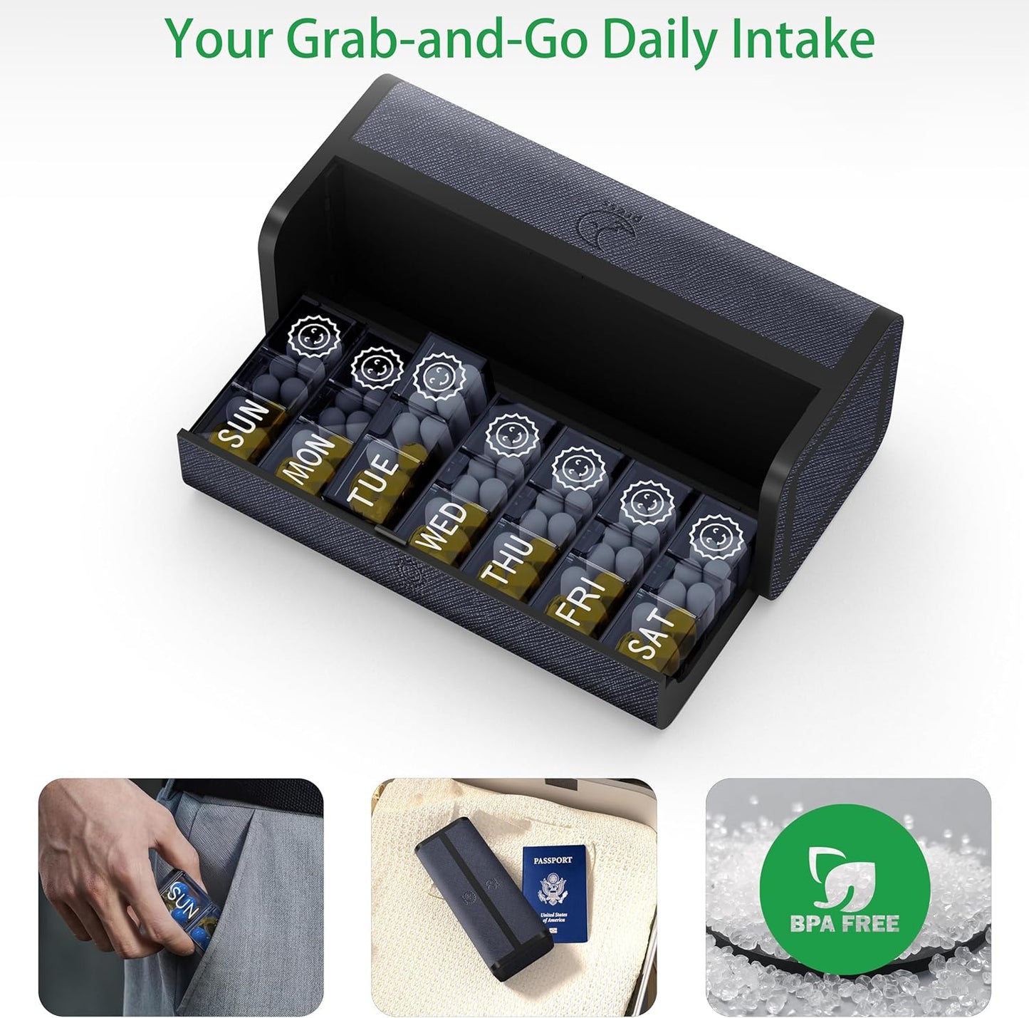 Weekly Pill Organizer 2 Times a Day, 7-Day Large Travel Pill Box 7 Day, Am Pm Twice Daily Pill Case with Removable Compartments, Weekly Vitamin Container for Medicine Supplement (Silver)