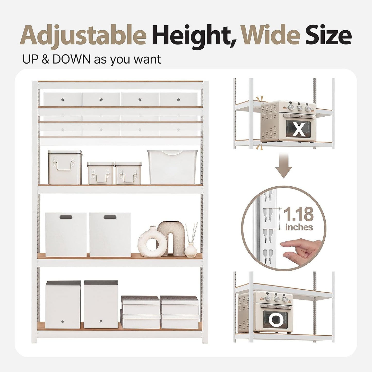 HOMEDANT House Lift-Beam White 48" Wide Boltless Heavy Duty Garage Storage Shelving Adjustable 5-Tier Metal Shelves Laminated Organization Shelf Industrial Utility Rack Pantry Shed Office Store 10Pack