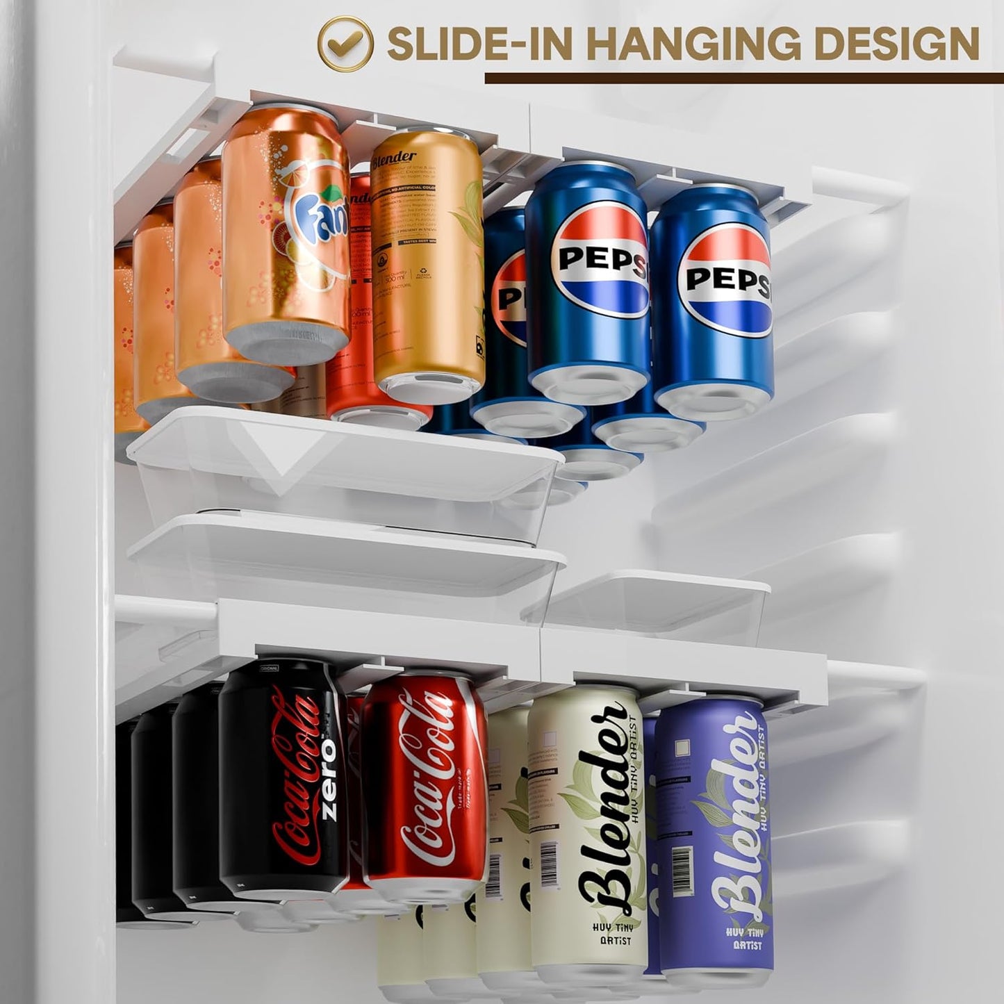 Soda Can Organizer and Dispenser for Refrigerator/Pantry, Hanging Fridge Can Organizer – Adjustable Under-Shelf Soda Dispenser for Refrigerator, Holds 8 Cans, Space-Saving BPA-Free, Easy Installation