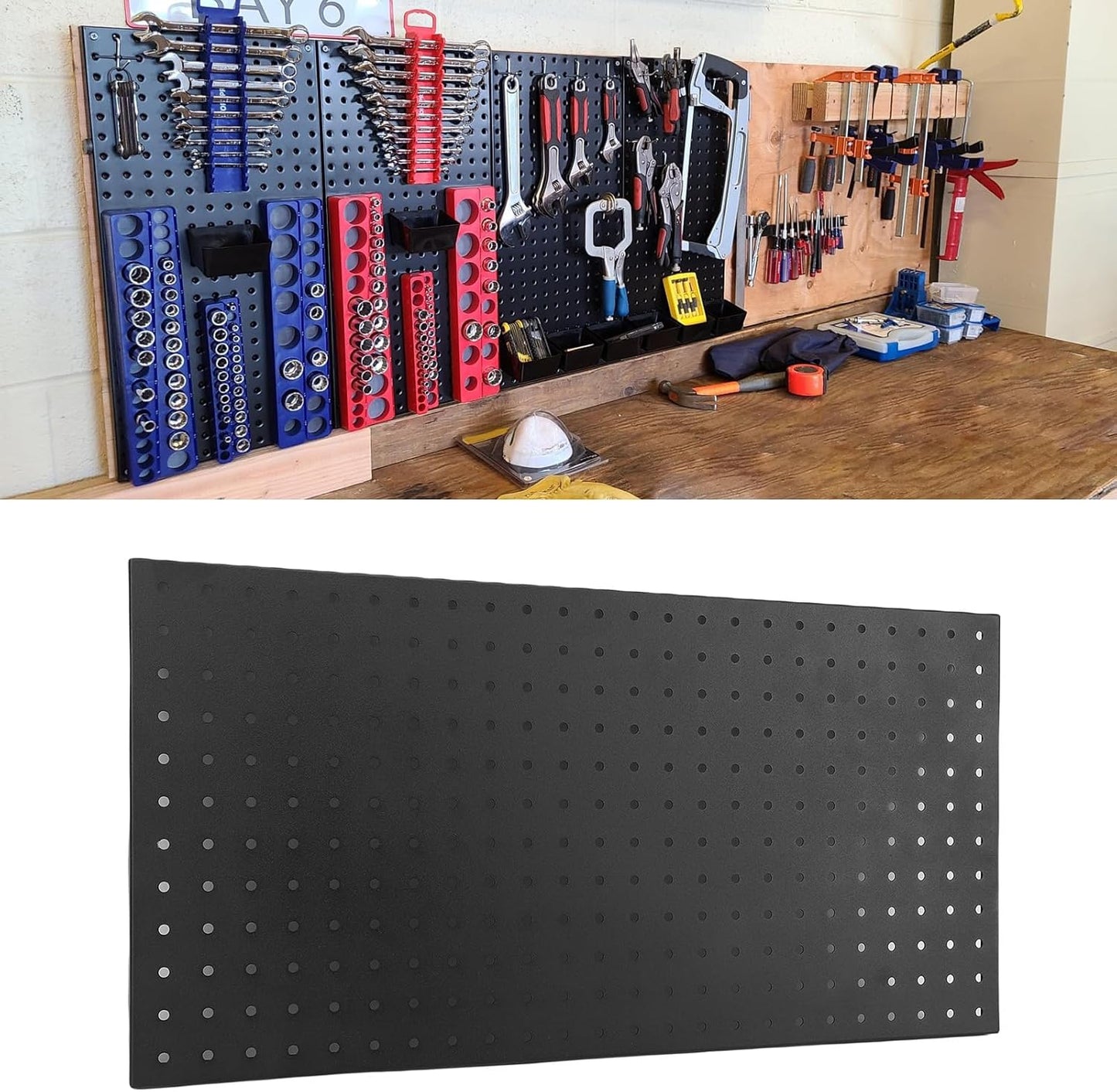 3Pcs Metal Pegboard Panels, 24x12inch Steel Black Pegboards Wall Organizer, 130lbs Heavy Duty Peg Board for Walls Home, Garage Tool Storage, Office Organization