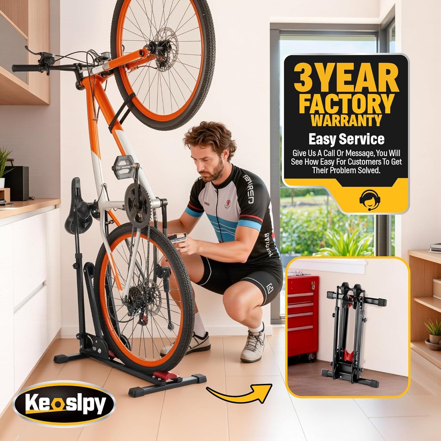 Vertical Bike Floor Stand-Freestanding Indoor Bike Storage Rack Upright Bicycle Floor Stand Adjustable Height, Indoor Bike Holder for Garage & Apartment - for Wheels Sizes up to 29"