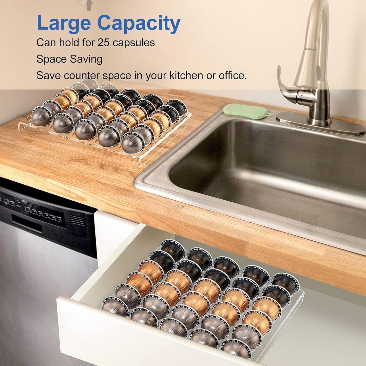 Eujgoov Coffee Capsule Storage Tray 25 Pods Holder Drawer with Sliding Design Space Saving
