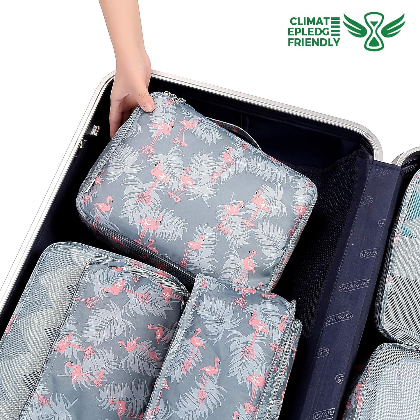 BAGAIL 8 Set Packing Cubes Luggage Packing Organizers for Travel Accessories-Red Flamingo