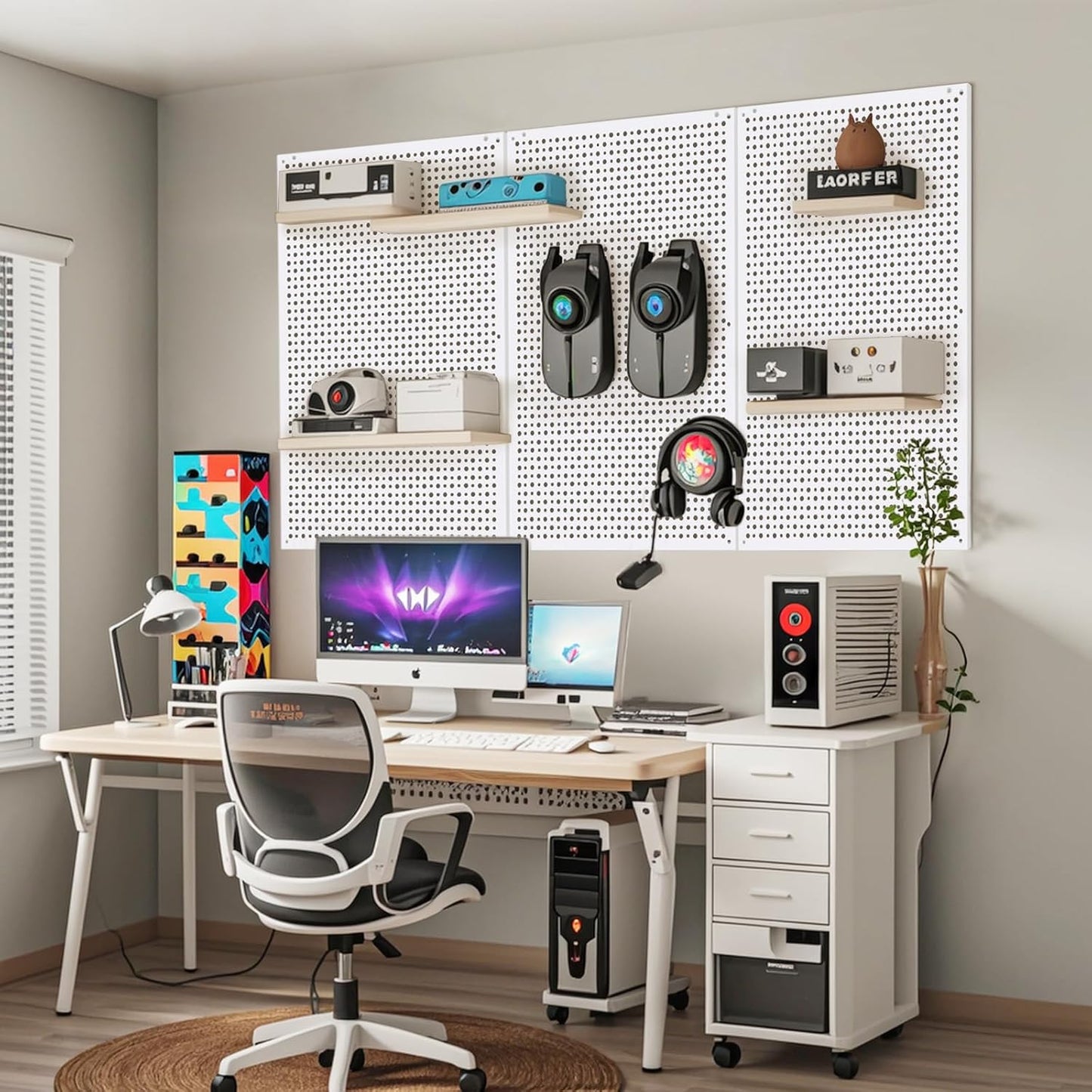 Pegboard Rack Garage Storage,Steel Pegboard Heavy Duty- 3 Pack 16-Inch X 24-Inch Metal Peg Board Tool Organization Panels (White)