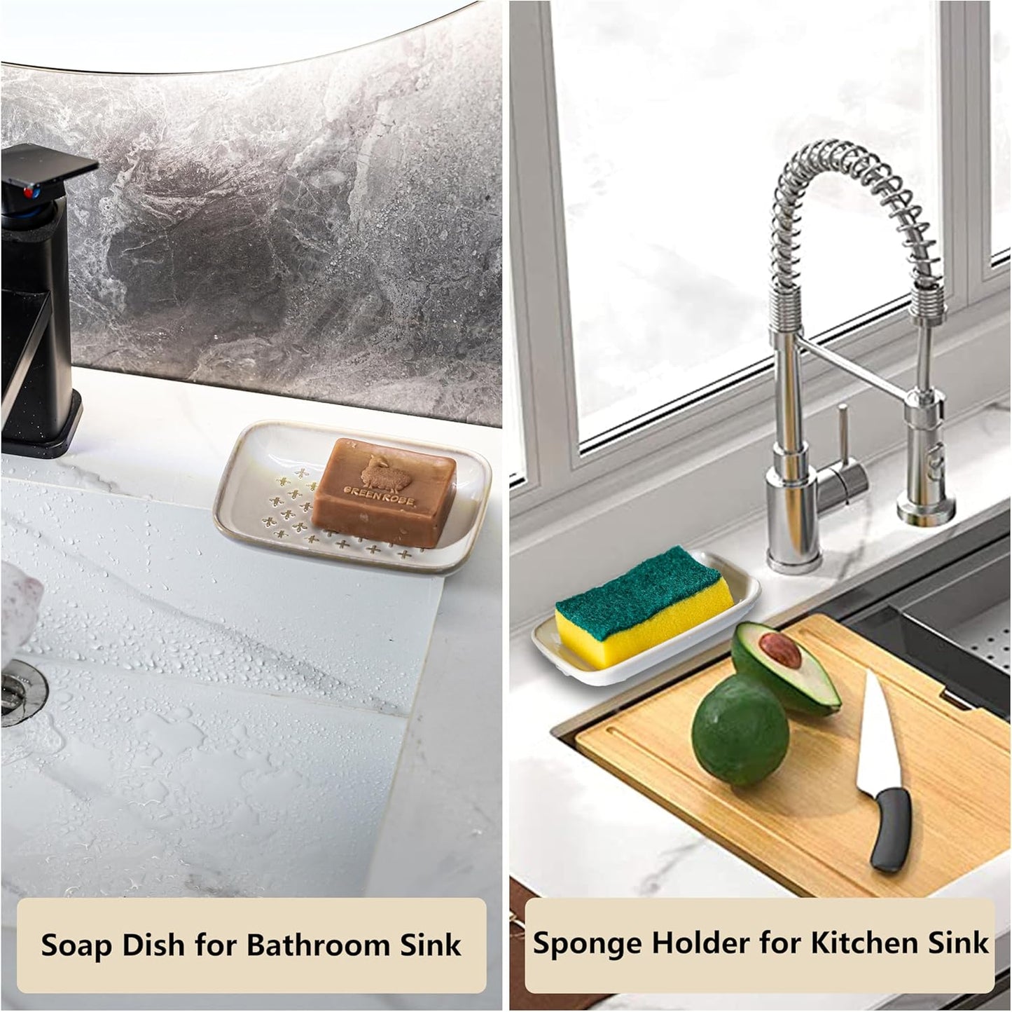 Gomakren Soap Dish, Shower Soap Holder, Christmas Ceramic Soap Dishes for Bar Soap Sponge Shampoo, Soap Saver Tray for Bathroom Kitchen Sink Counter, 5.5 Inch, Beige