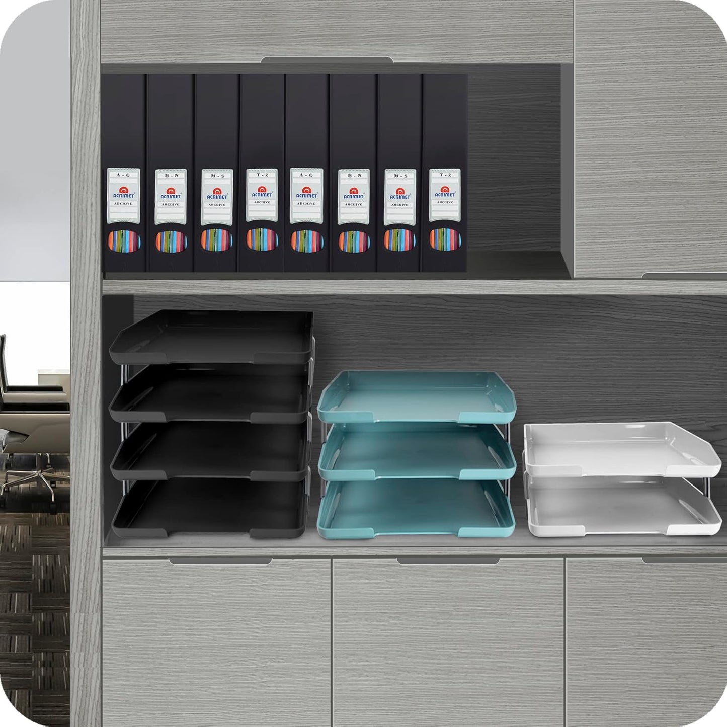 Acrimet Traditional 2 Tier Letter Tray, Front Load Design, A4 Letter Size, Desktop Organizer (Plastic) (Smoke Color)