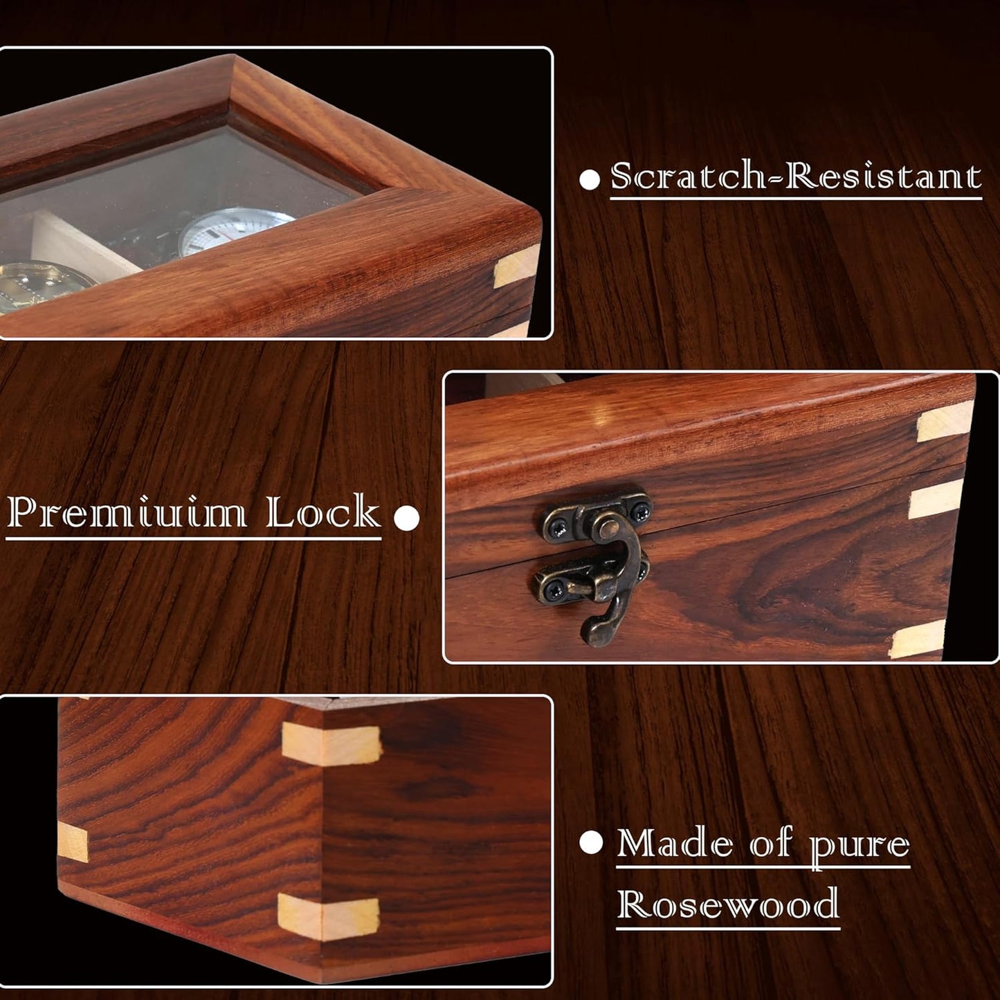 Wooden Watch Box for Men & Women, Watch Organizer & Display Case, Premium Long-Lasting Watch Holder for Storage, Elegant Gift for Watch Collectors (Glass Top, 5 Slots)