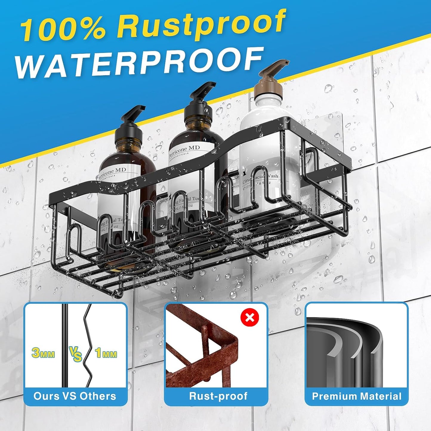 EUDELE 5-Pack Rustproof Stainless Steel Shower Caddy Set– No Drill Adhesive Bathroom Organizer, Space-Saving Shower Shelves for Apartment Essentials, Bathroom/Kitchen Storage Home Decor-L Size