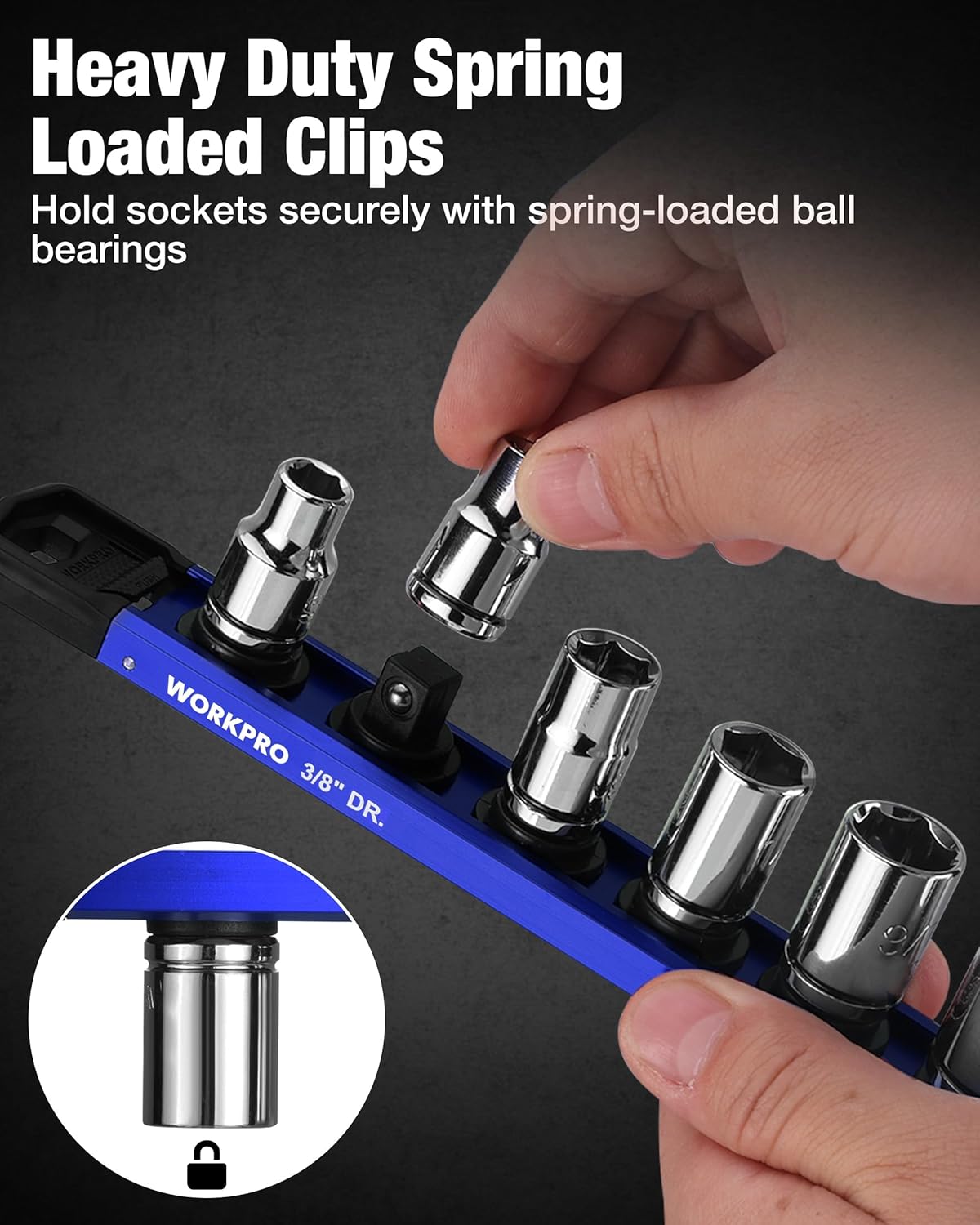 WORKPRO Magnetic Socket Organizer, 3/8" Drive Aluminum Alloy Socket Holder, Heavy Duty Socket Rail with 10 PC Removable Socket Clips, Socket Organizer Tray for Tool Box Drawer (Sockets Not Included)