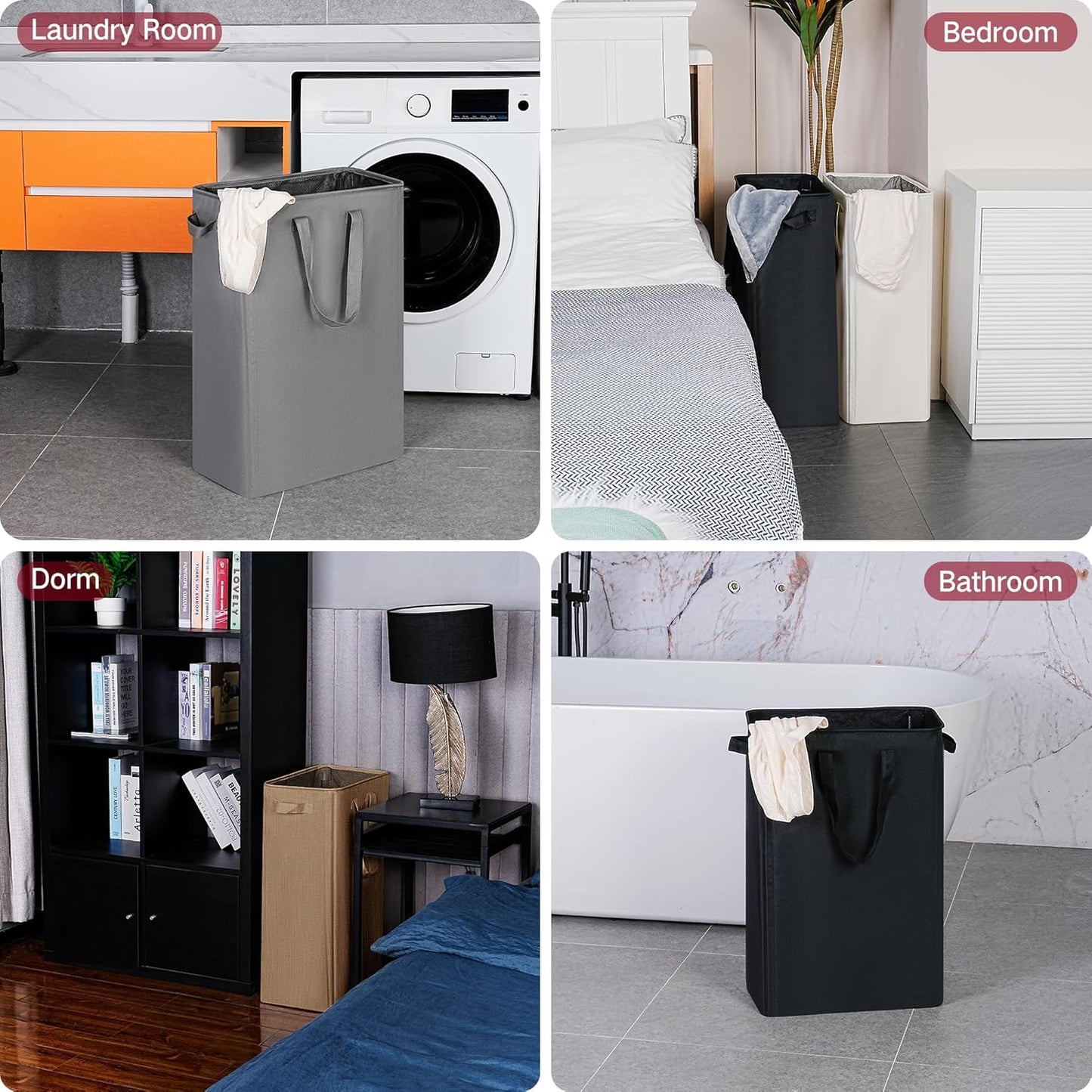 efluky Slim Laundry Basket, Narrow Laundry Hamper with Handles, Collapsible Dirty Clothes Hamper, Tall Laundry Bin for Laundry Room, Dorm and Bedroom, 19.8 Gallon (75L) Flax Brown