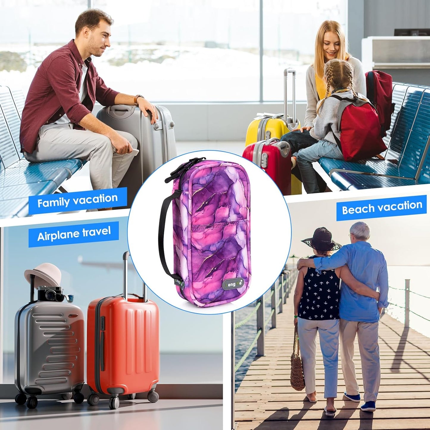 YOUSHARES Insulin Cooler Travel Case - Travel Medicine Cooler Bag for Insulin and Diabetes Supplies Travel, Insulin Case with 2 TSA Approved Gel Ice Pack (Marble Purple)