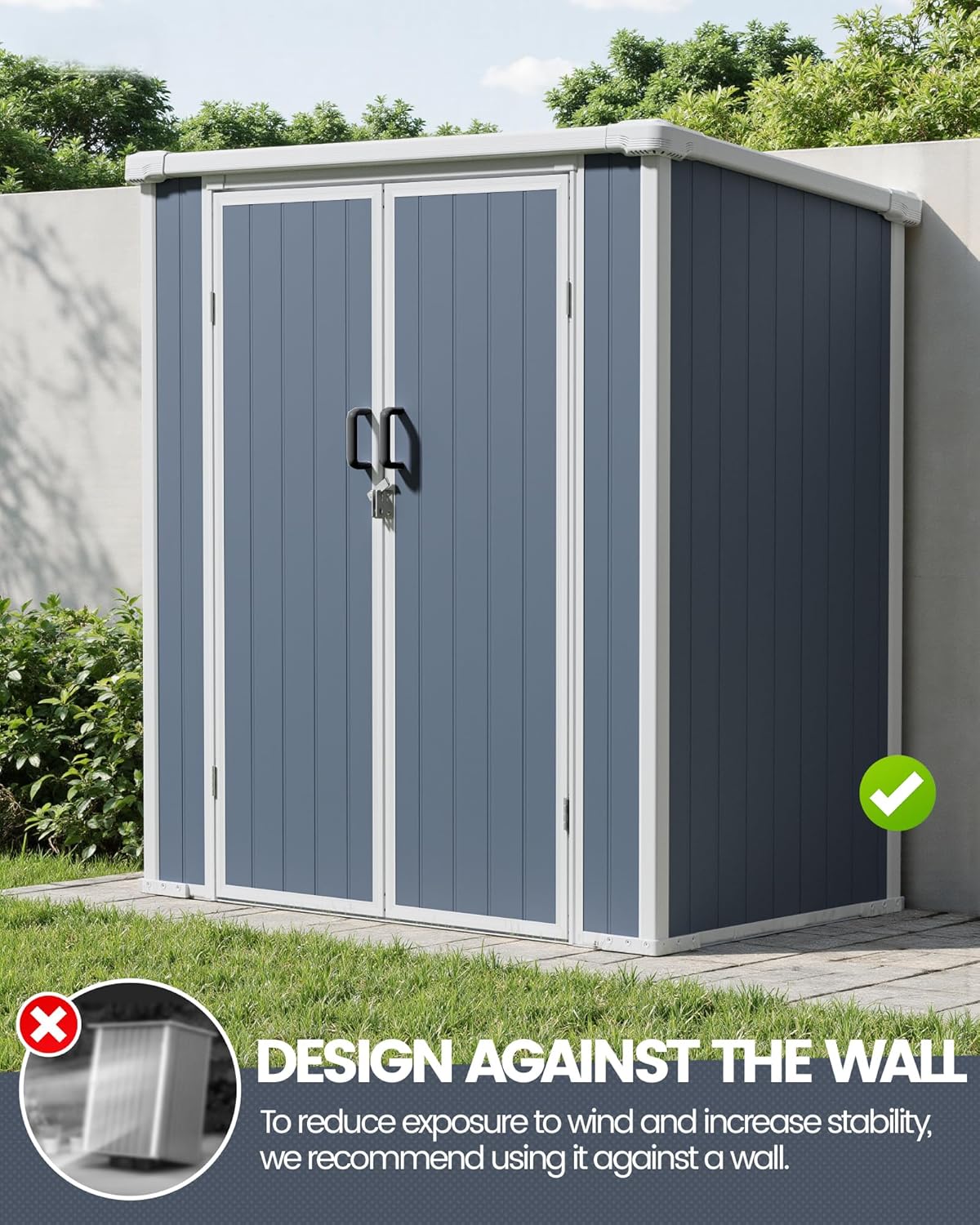 5x3 ft Outdoor Storage Shed with Floor, All-Weather Resin Tool Shed with 2 Shelves, Heavy-Duty Garden Shed for Yard, Bicycle, and Lawn Equipment, Easy Assembly, Dark Gray