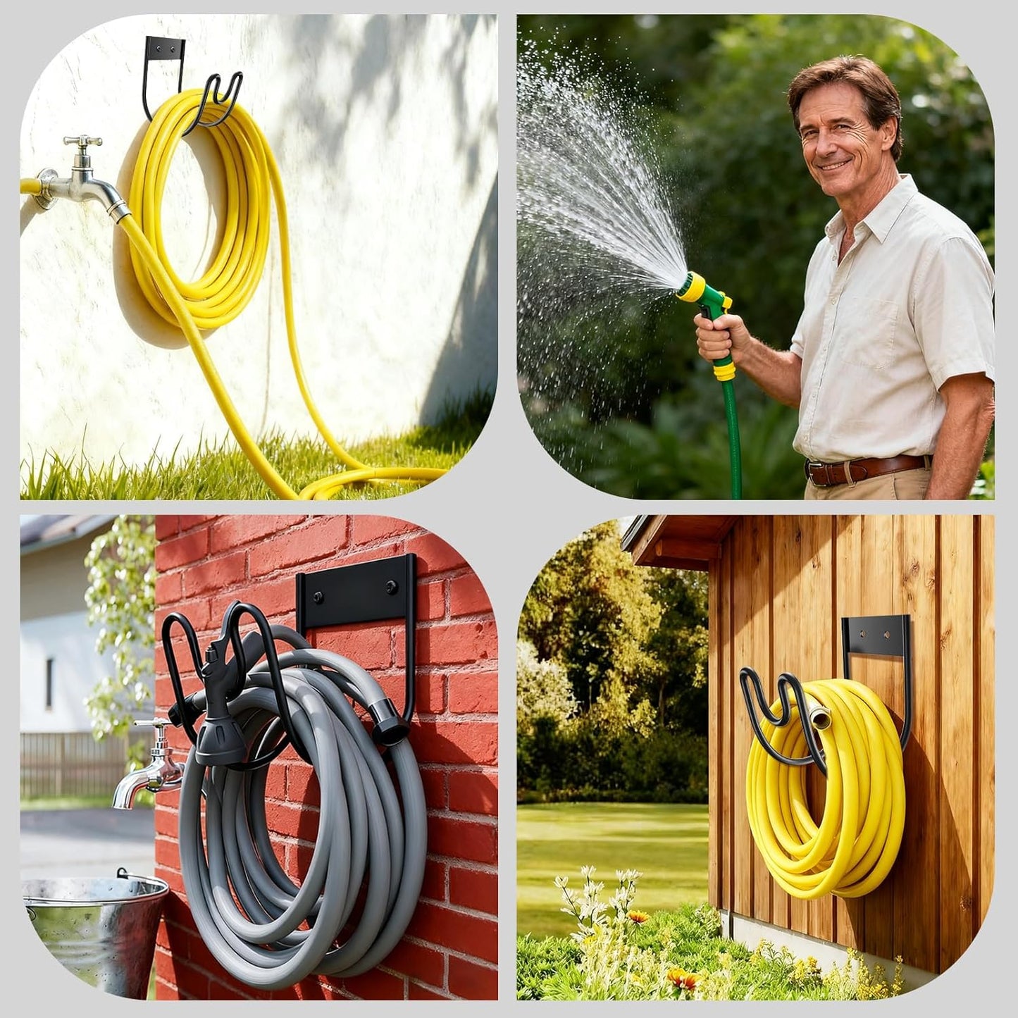 Garden Hose Holder Wall Mount, Multipurpose Outdoor Metal Hose Hanger Holders for Garden, Yard, Garage Accessories