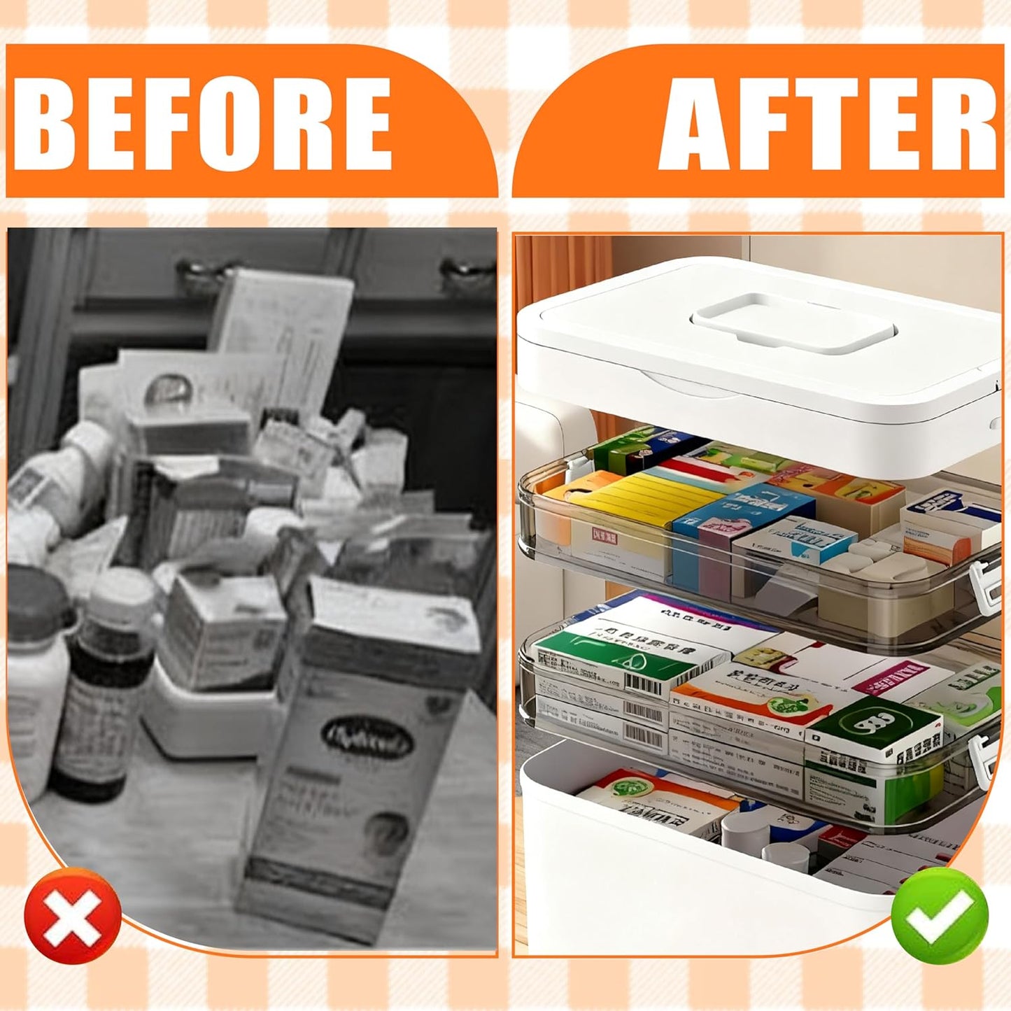 3-Tier Medicine Organizer with Detachable Pill Box, First Aid Kit with Handle, Portable Multipurpose Plastic Medical Box for Home, Travel, and Family Emergencies(White)