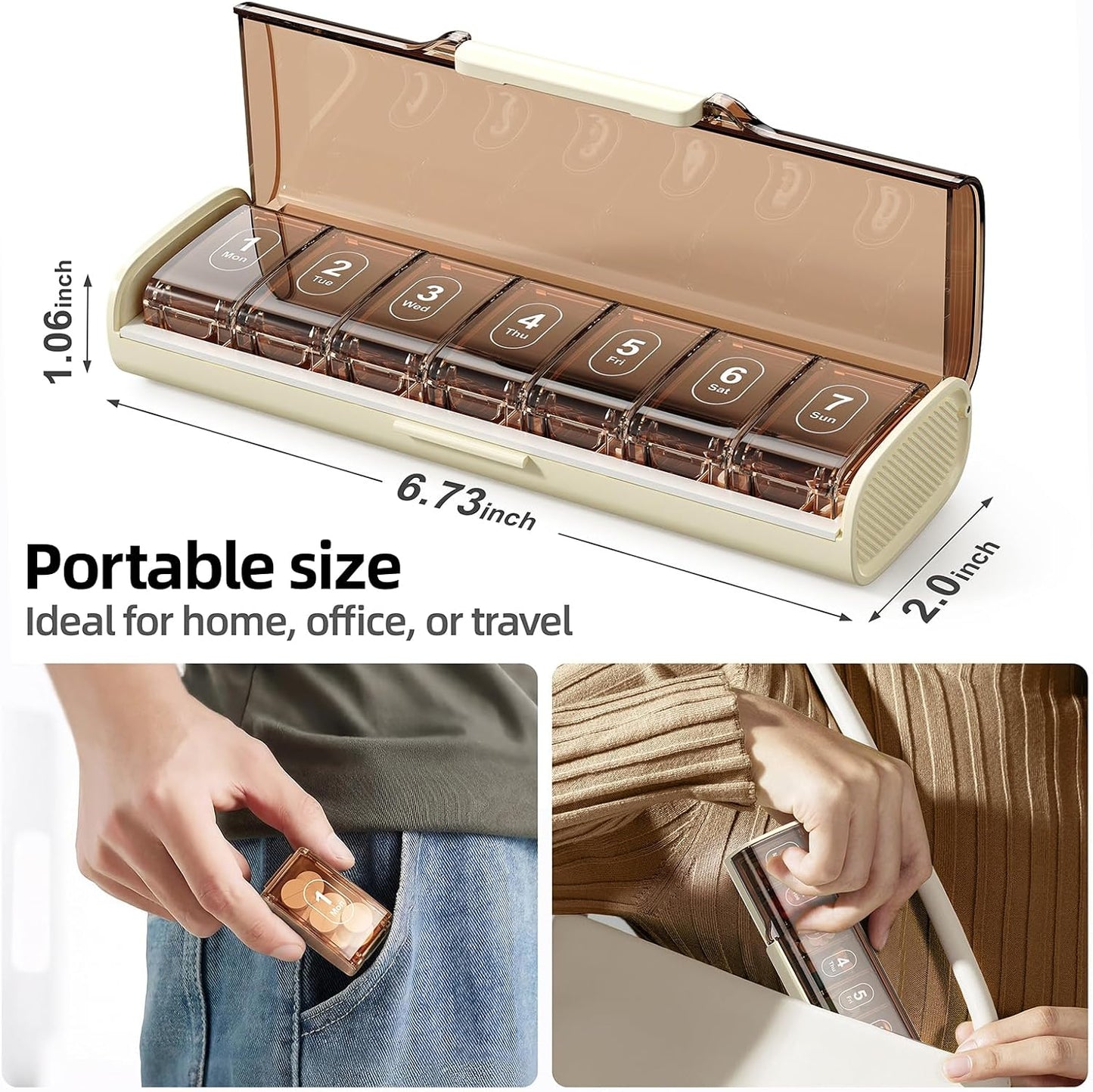 Weekly Pill Organizer,Portable 7 Day Pill Box,Moisture Proof Medicine Pill Organizer,Travel Pill Case with BPA-Free Material,Pocket-Size for Supplements & Vitamins (White)