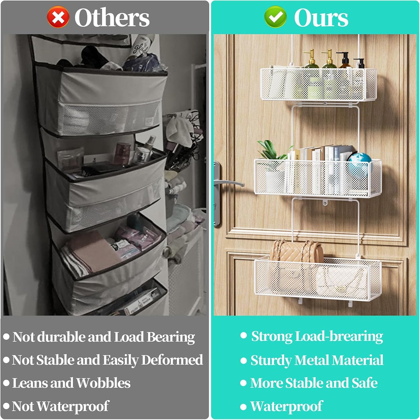 HapiRm Over Door Organizer Storage - Separable Door Organizer Hanging with 4 Metal Large Capacity Baskets for Bathroom Bedroom Kitchen Pantry Closet (White)