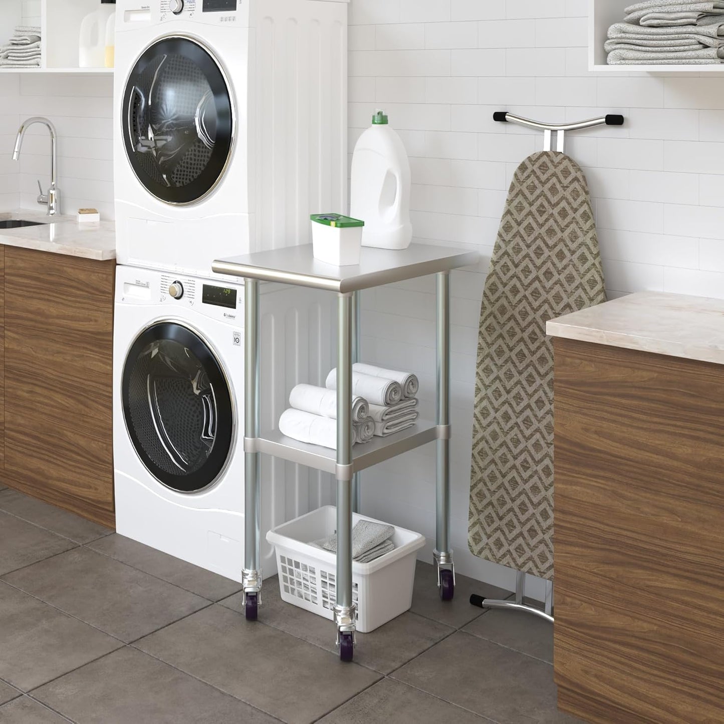 AmGood 24" x 18" Stainless Steel Work Table with Casters | Heavy Duty Metal Utility Table On Wheels | Kitchen Island Cart