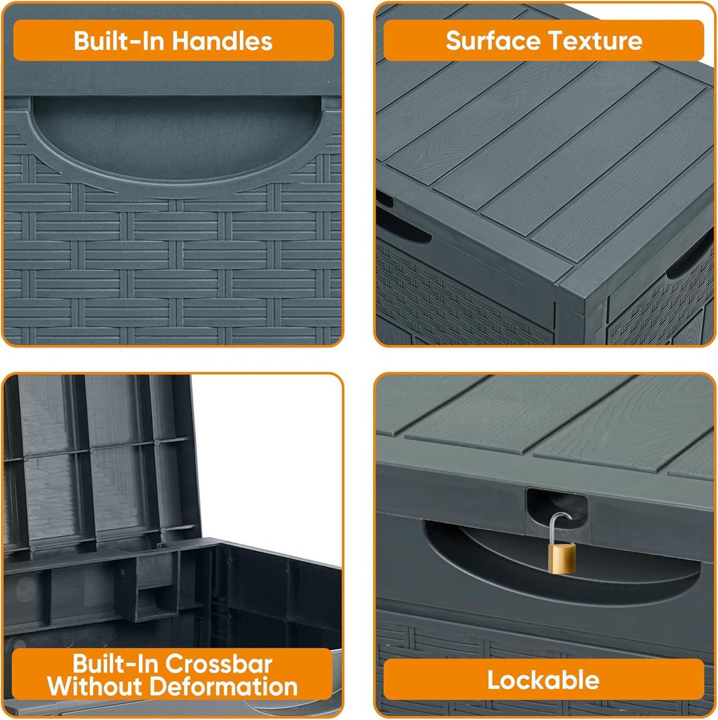 ZYJOYY 33 Gallon Resin Deck Box, Weatherproof Outdoor Storage Box for Patio, Garden, Pool, and Yard, Lockable Waterproof Bin for Tools, Cushions, and Accessories, Grey