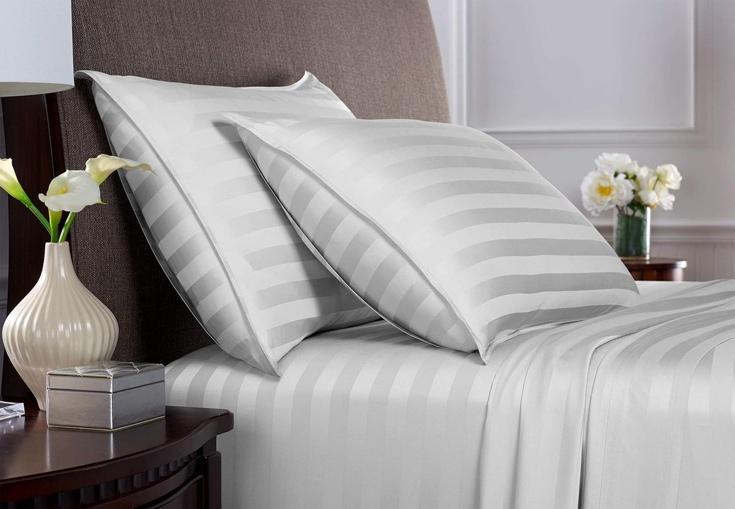 King Pillowcases by Pure Bamboo, Genuine 100% Organic Viscose Derived from Bamboo, Luxuriously Soft & Cooling, Double Stitching, Envelope Closure (2 King Pillowcases, Jacquard White)