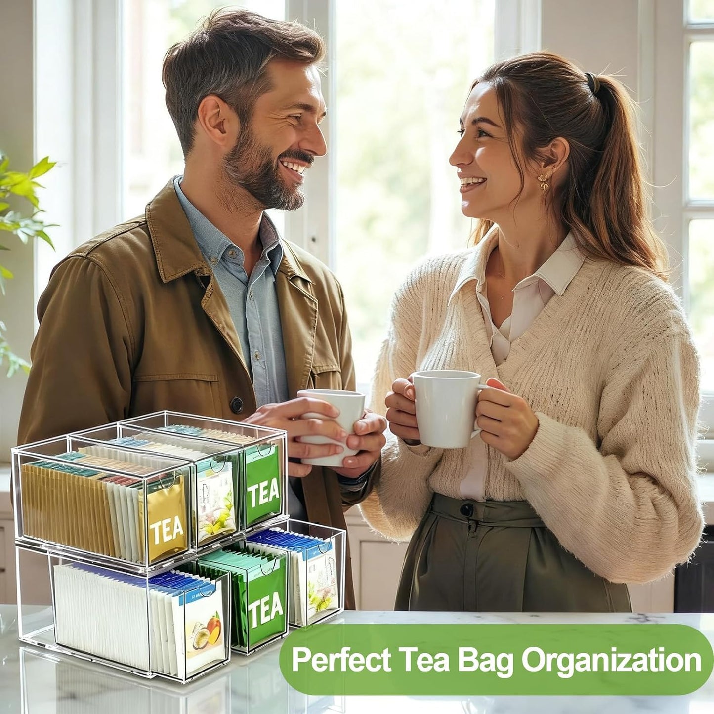 6 Pack Stackable Tea Bag Organizer Drawers – Clear Acrylic Tea Bag Holder for Cabinet, Drawer, Pantry, Countertop – Kitchen Tea Storage Container