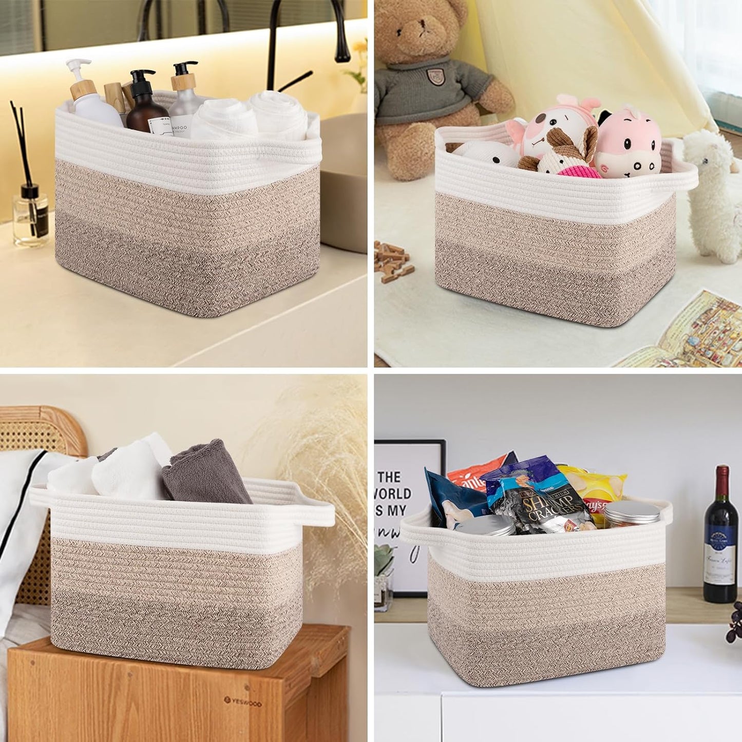 Storage Baskets for Organizing, Woven Baskets for Shelves, Rectangle Decorative Organizer for Storage Clothes, Toy, Books, Towels Nursery Bins 3 Pack (Gradient Yellow, 14.17"x9.85"x9.45")