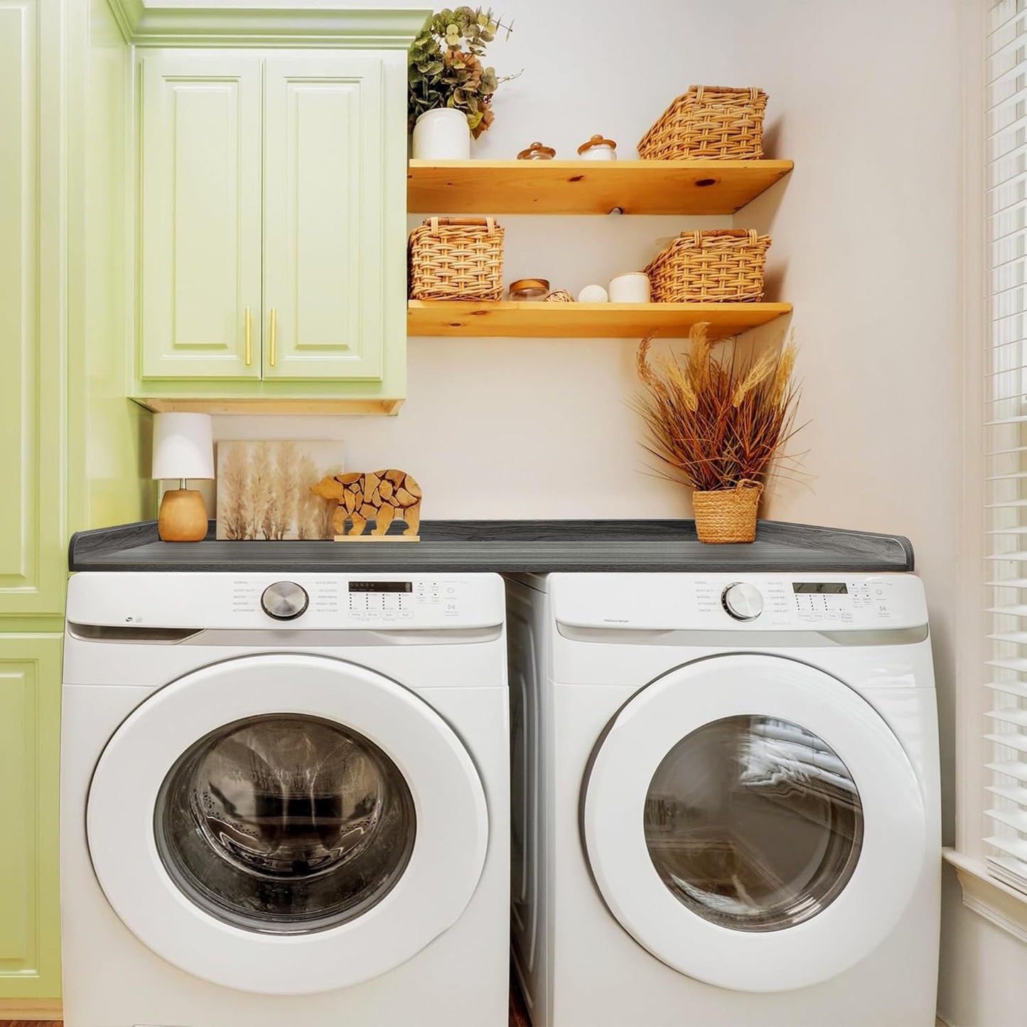 Royxen Washer Dryer Countertop with Solid Wood Core,54“W x 27.5D Laundry Countertop with Edge Rails,Washer and Dryer Topper for Laundry Room Organization (Eucalyptus)