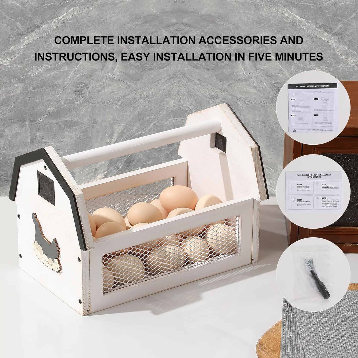 Wood Farmhouse Egg Collecting Basket - Gather Fresh Eggs from Chicken Countertop (Large)