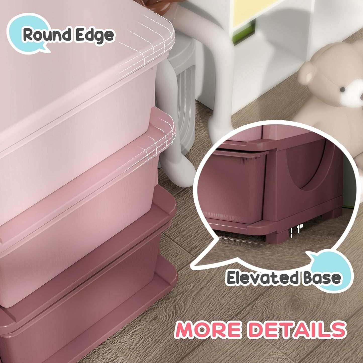 Qaba 3 Tier Kids Storage Unit, 9 Drawer Chest Toy Organizer Plastic Bins for Kids Bedroom Nursery Kindergarten Living Room for Boys Girls Toddlers, Pink