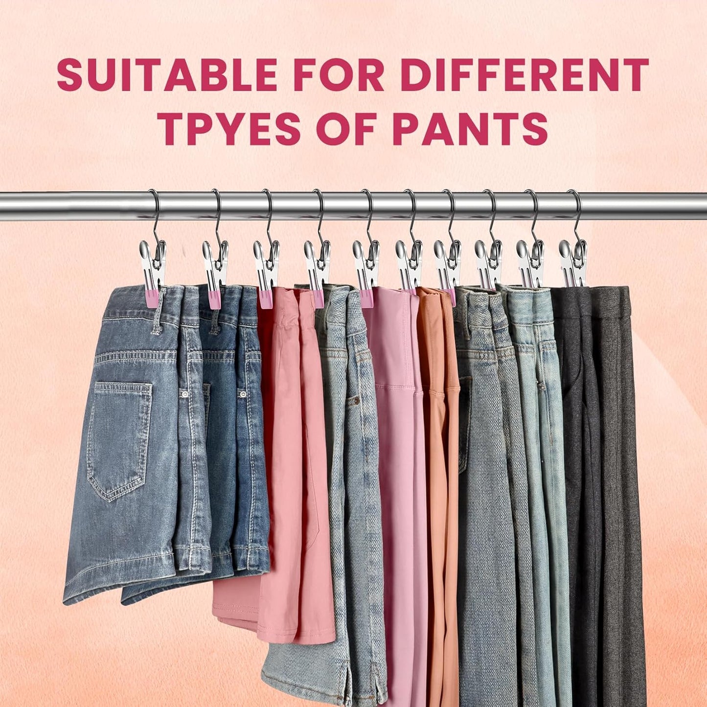30 Pack Pants Hangers with Clip,Legging Organizer for Closet Hanging, Space Saving Yoga Pants Hangers Clip Hanger Wardrobe Organization,Closet Organizers and Storage for Jeans,Shorts,Skirts,Hats-Pink