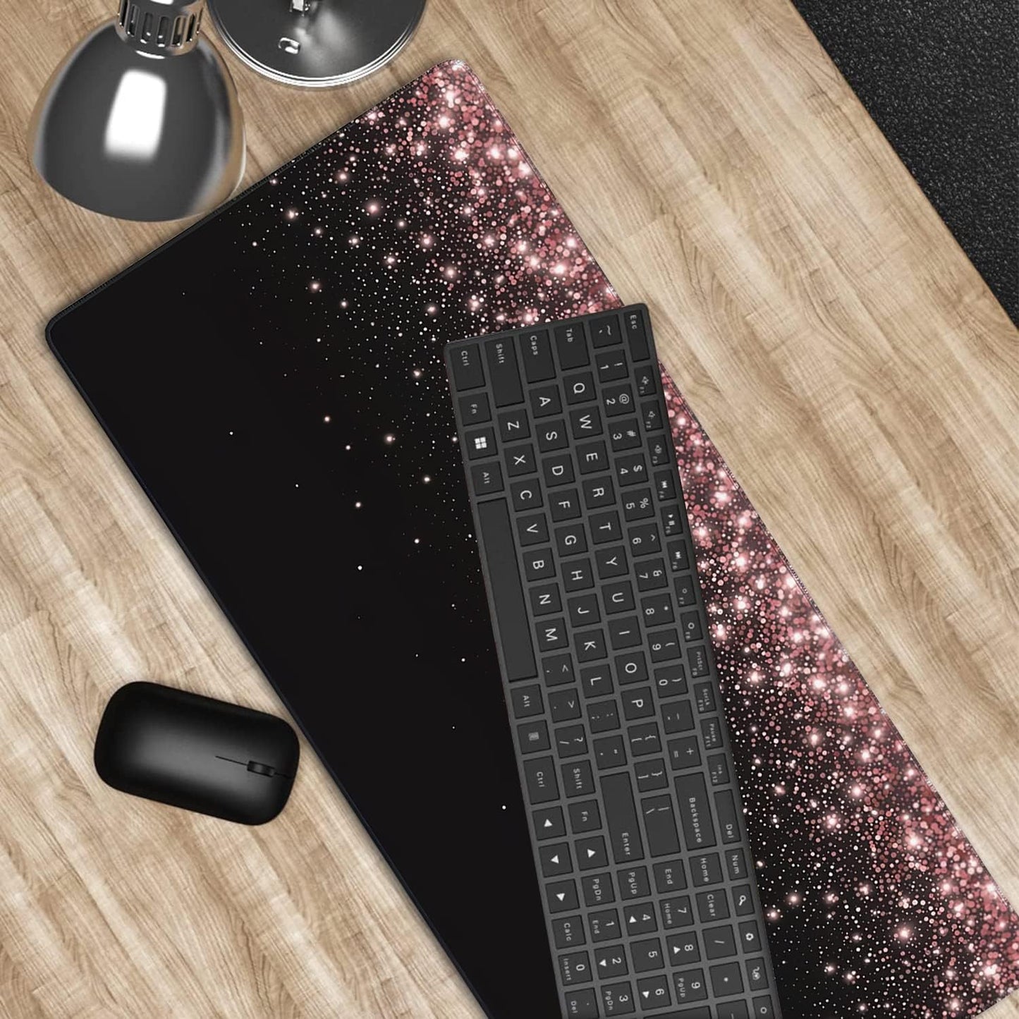 Rose Gold Glitter Gaming Mouse Pad XXL Large Desk Mouse Pad Keyboard Mat with Stitched Edges Waterproof Non-Slip Desk Mat for Laptop,Keyboard,Computer 35.4 * 15.7 Inch