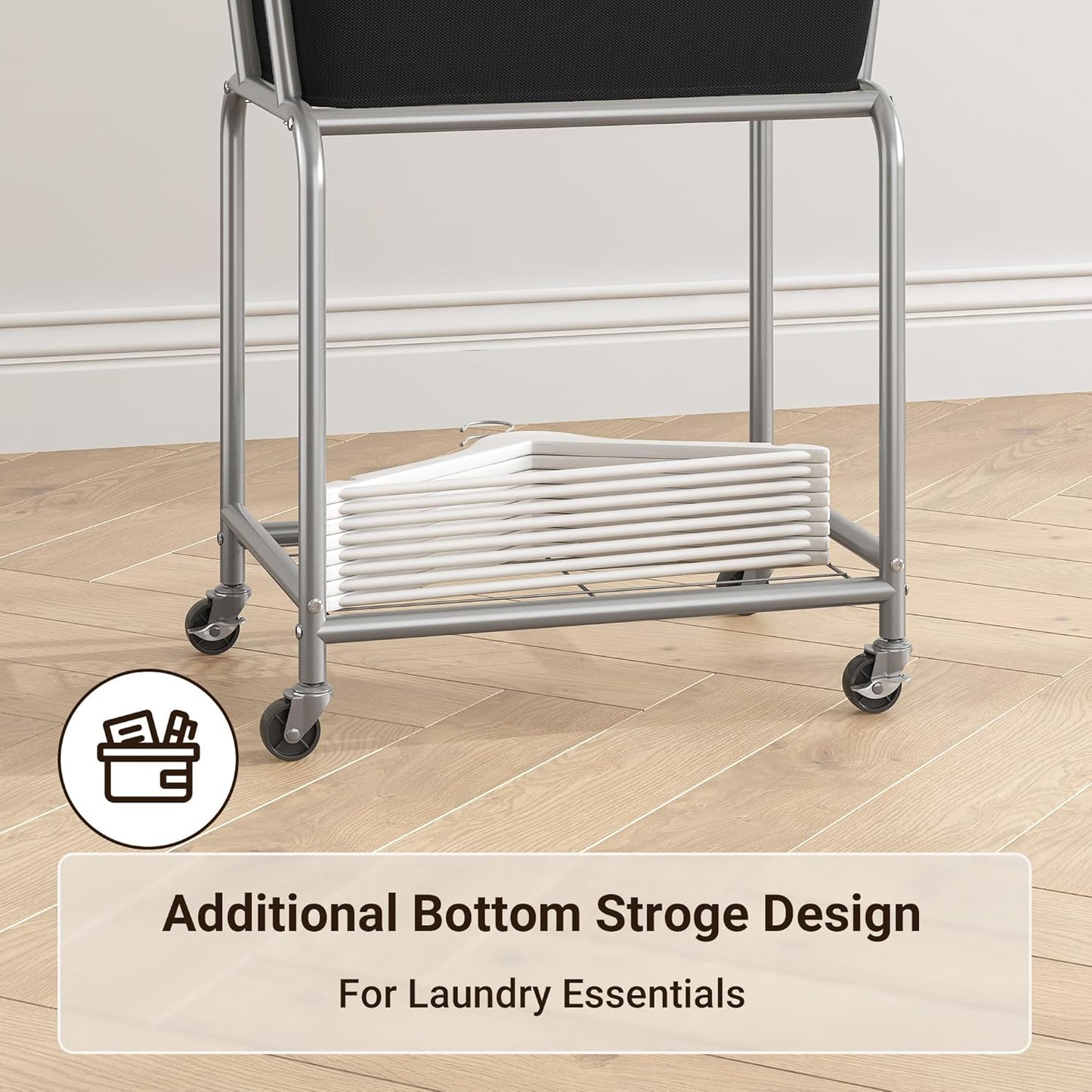 ELYKEN Laundry Cart with Wheels, Rolling Laundry Hamper with Removable Bag and Shelf, Metal Frame Laundry Basket with 4 Casters and 2 Brakes, Ideal for Bedroom, Bathroom, Laundry Room, Black