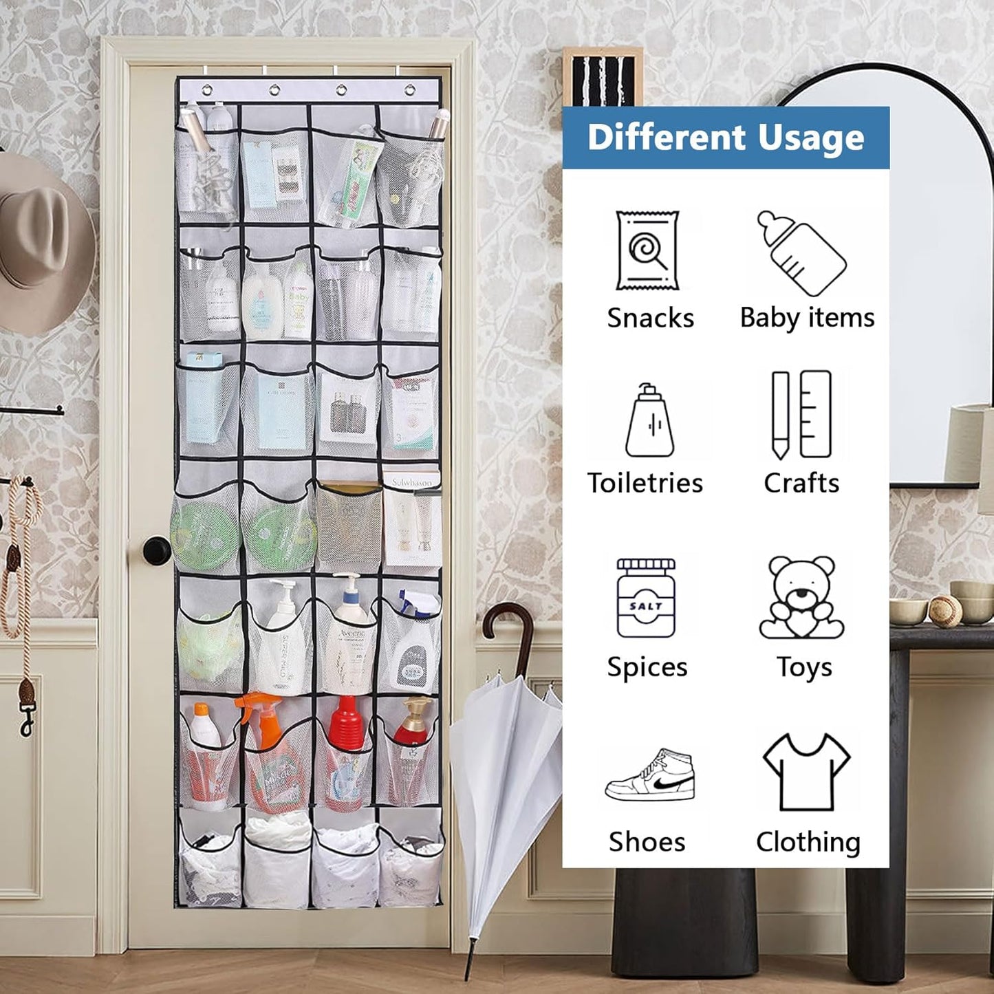 Over the Door Shoe Organizer, Hanging Shoe Organizer with 28 Mesh Large Pockets Door Shoe Rack Organizer, Space Saving Hanging Storage Holder, Hangs on Closets for Shoes, Accessories, White