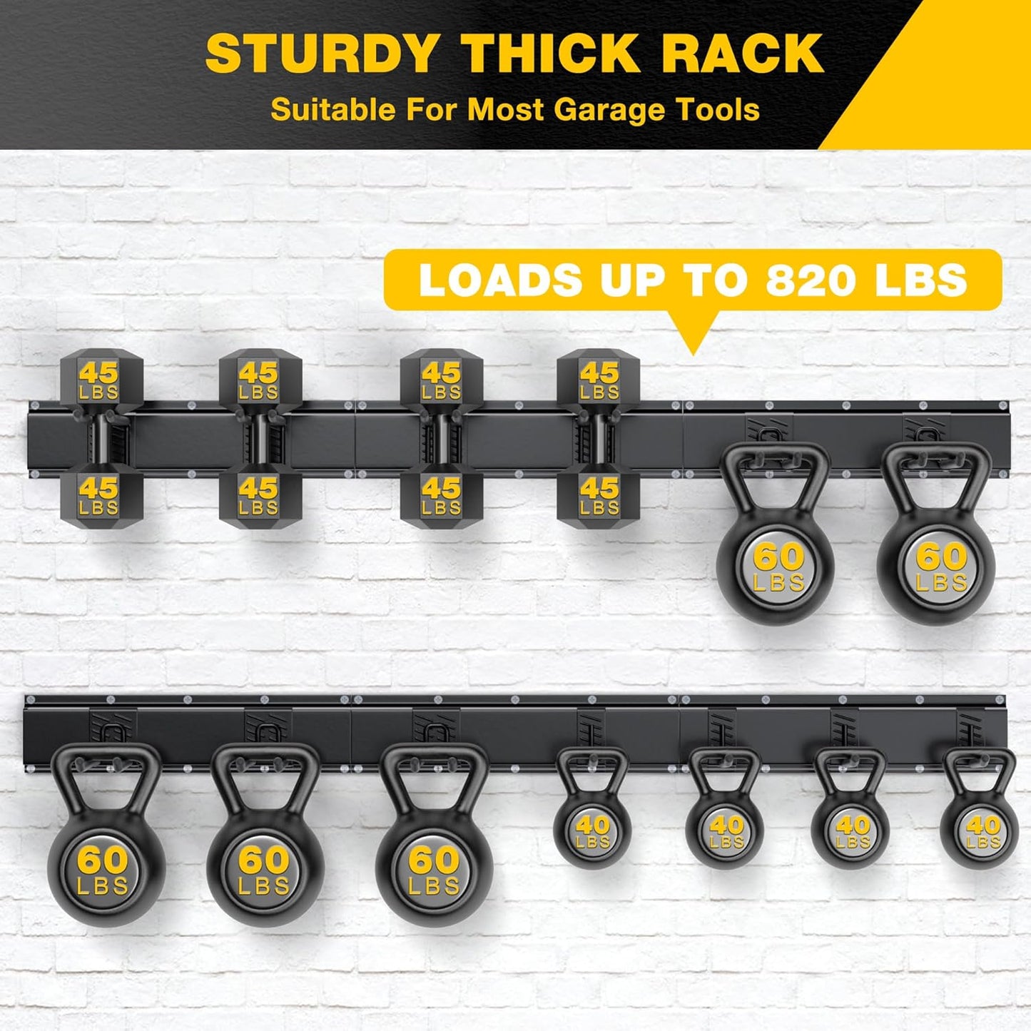 Garage Tool Organizer Wall Mount with 96 inches Rails and 13 Adjustable Heavy-Duty Hooks, Garden Tool Organizer, 19 Pack Carries 820 lbs, Heavy Duty Garage Storage Rack For Yard, Shed, Easy to install