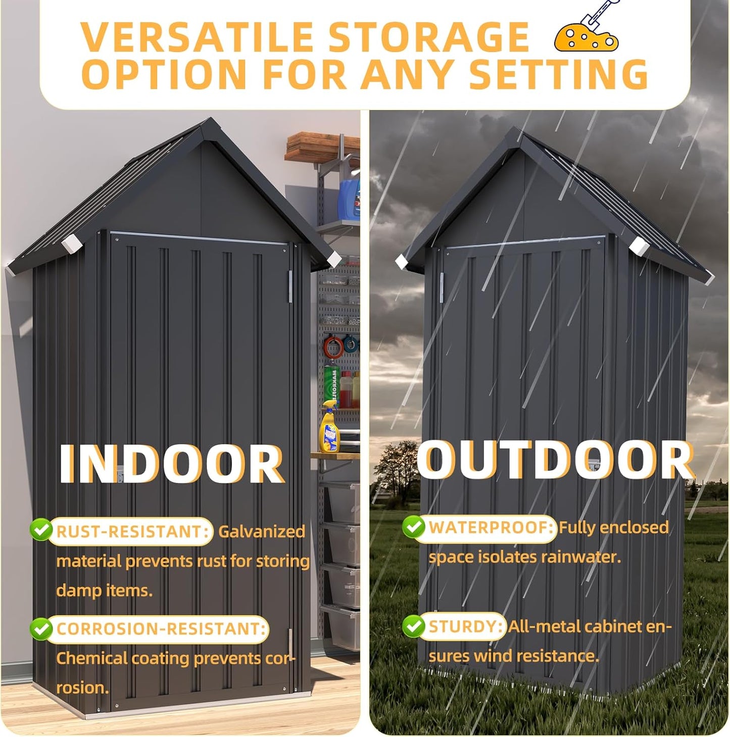 AECOJOY Outdoor Storage Cabinet Waterproof with Adjustable Shelves, Vertical Tall Storage Shed with Lockable Door, All Weather Mental Sheds & Outdoor Storage Clearance for Outside in Dark Grey