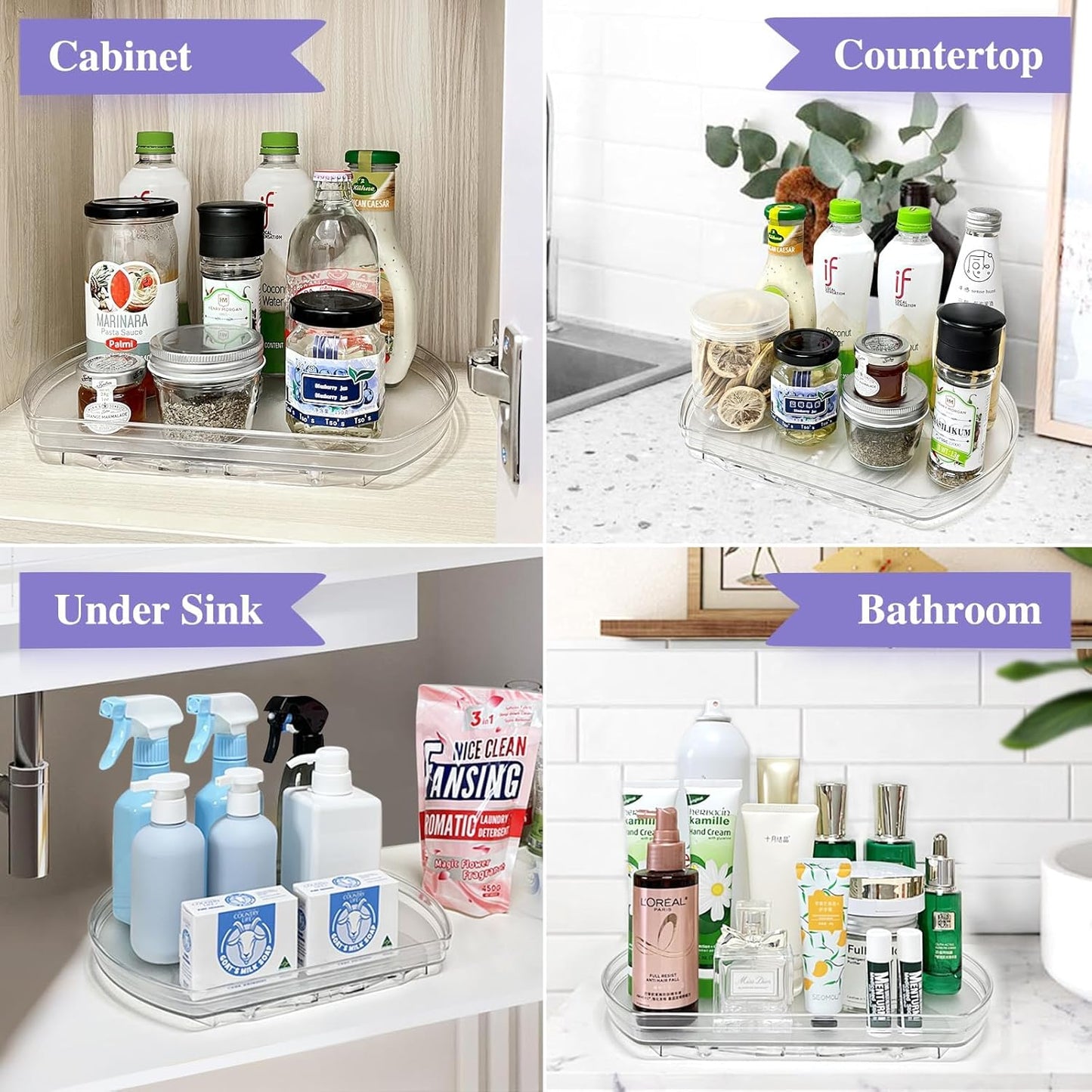 360° Rotating Lazy Susan Turntable Organizer - Multifunctional 11.8" x 8.7" Rectangular Organizer for Refrigerator, Cabinet, Pantry, and Kitchen Countertop