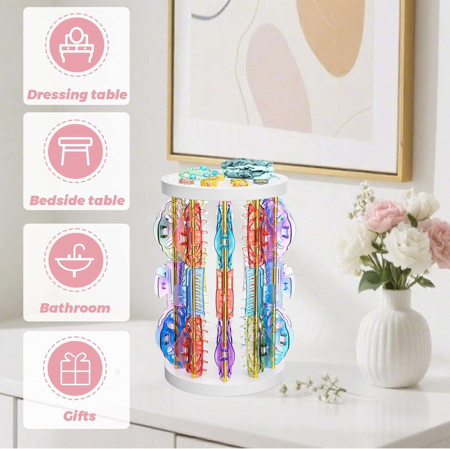 Metal Claw Clip Organizer Holder, Hair Clip Storage for Women, Hair Accessories Organizer Display Stand, Hair Claw Clip Holder for Bedroom Bathroom College Dorm Room Decor (Gold)