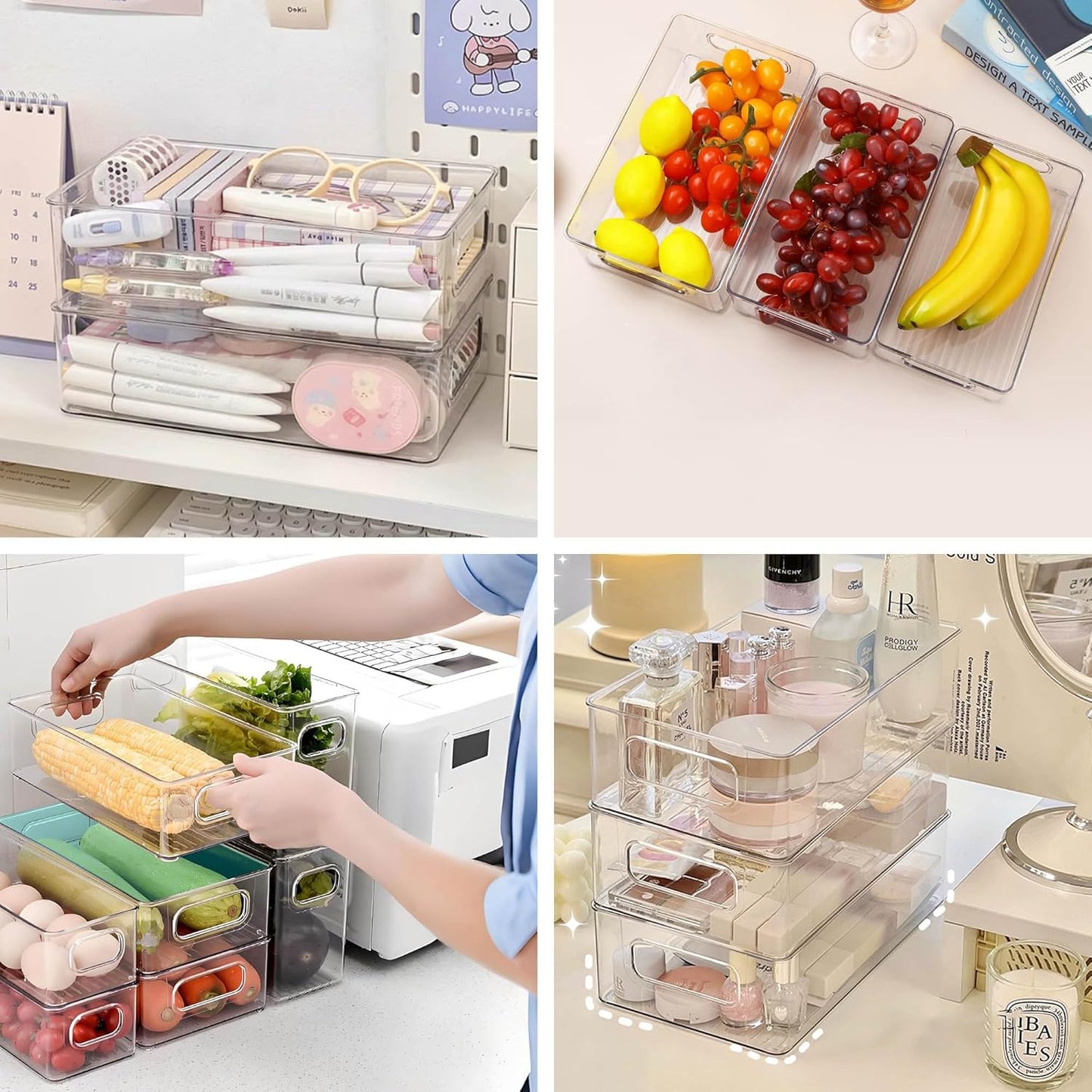 Refrigerator Organizer Bins 12 Pack Fridge Organizers with Handles Clear Freezer Storage Containers for Pantry, Cabinets,Shelves, Drawer – Plastic Kitchen Organizers