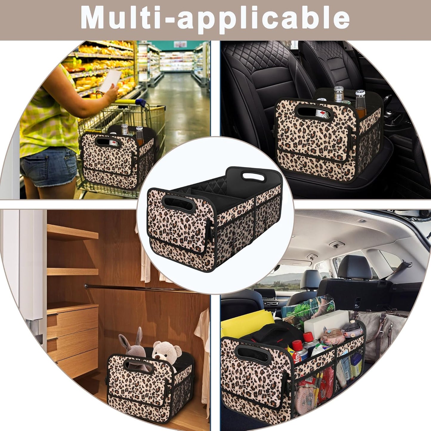 Deosk Trunk Organizer for SUV, Car Organizers and Storage with 6 Pocket, Car Accessories for Women/Men - Large, Leopard Print