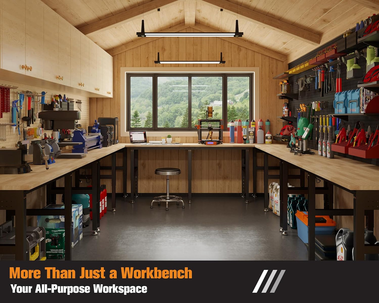 SPECRAFT 84“ Adjustable Heavy Duty Workbench with 4 AC Outlet and 2 USB Ports Power Outlets, 6000 Lbs Capacity, Rubber Wood Top for Garage, Workshop, Office