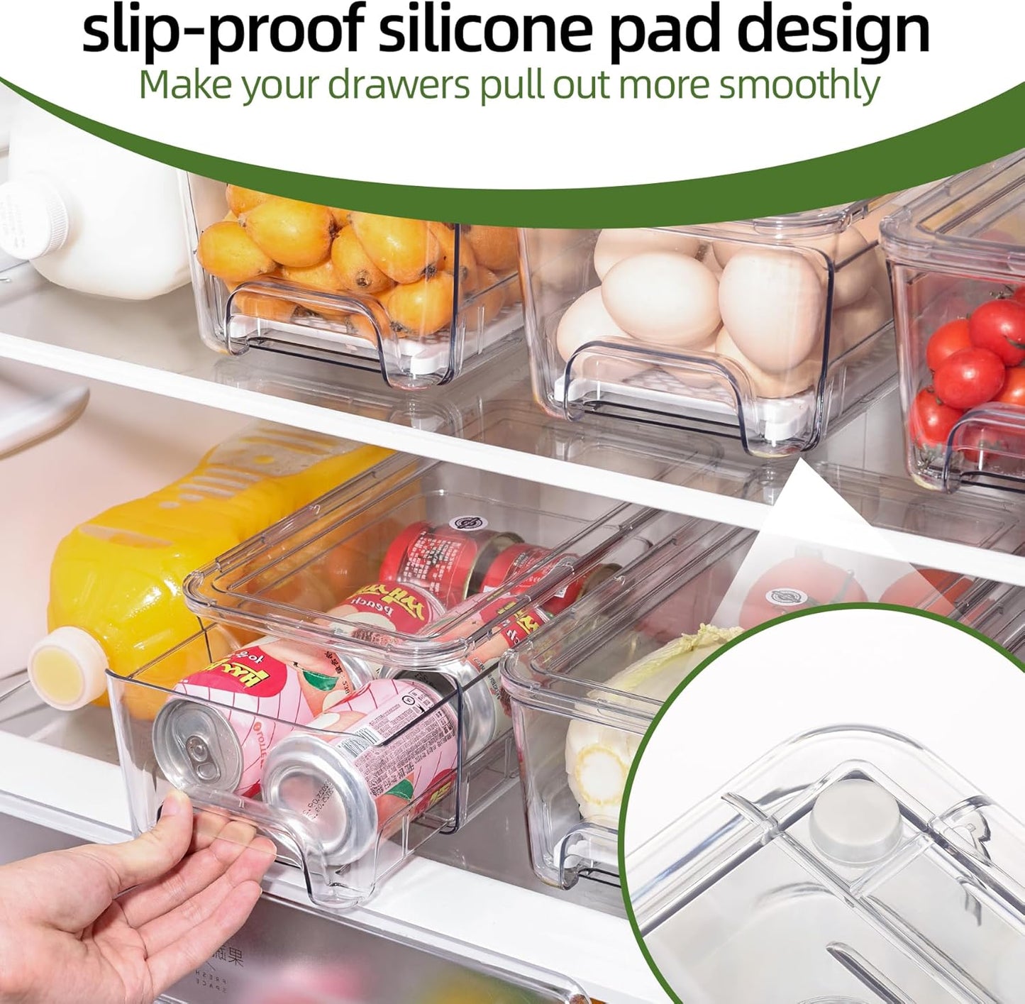 Large Fridge Organizer Drawers, 4 Pack Stackable Fruit and Vegetable Storage Containers, Clear Pull-Out Refrigerator Organizer Bins for Kitchen, Refrigerator, Pantry, Cabinet, Freezer