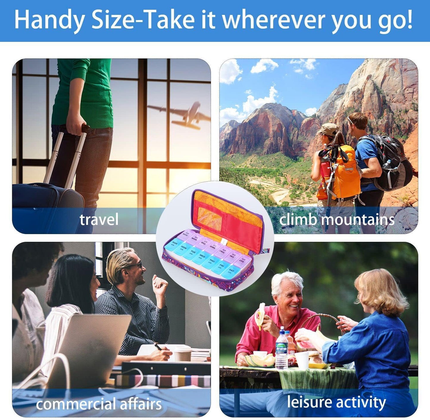 Weekly Pill Organizer 2 Times a Day, Zumd Pill Box 7 Day with Cute Quilted Fabric Zipper Case, Travel Pill Case Am Pm for Vitamin Medicine Organizer