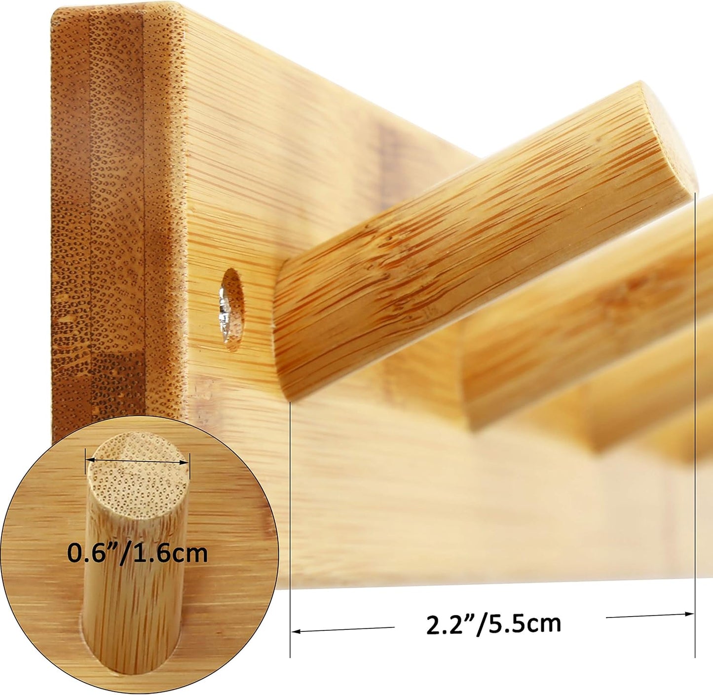 SKOLOO Wooden Wall Mounted Coat Rack,16'' Hole to Hole, 5 Pegs Bamboo Wall Hook for Hanging Clothes Robes Towels Hats,Natural Gold