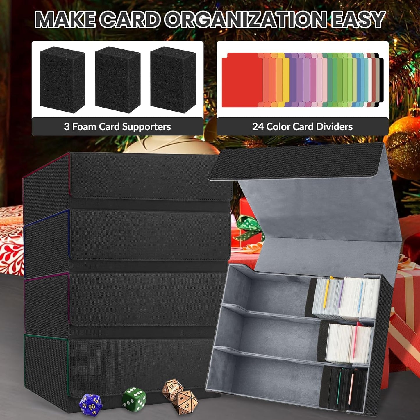 AOBOPLE Trading Card Storage Box,1800+ Card Box Storage with 24 Dividers and 3 Foam Supporters PU Leather Magnetic Cards Deck Case for MTG,TCG, Magic and Sport Cards,Great Gift for Card Collectors