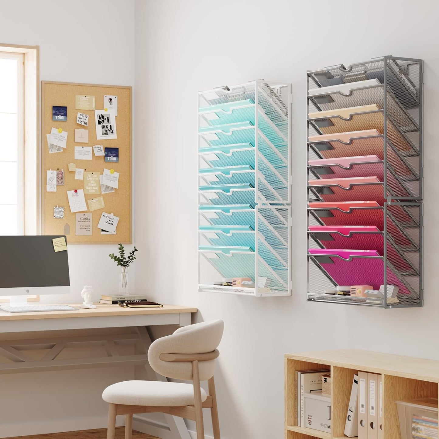 Lavatino 10-Tier Hanging Wall File Folders Organizer - White Metal Mesh Paper Magazine Document Mail Holder File Organizer for Office School Home Wall Mount or Desk Supplies Organization