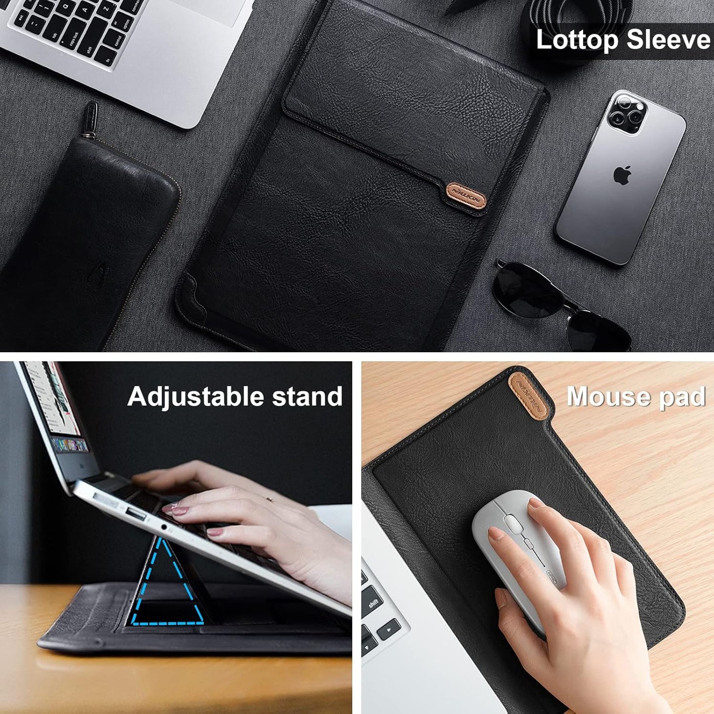 Nillkin Laptop Sleeve 15.6 inch, MacBook Sleeve with Adjustable Stand & Mouse Pad, 2 Stand Modes, 15 inch Laptop Case, MacBook Accessories, Slim for Samsung/Chromebook/HP 13-15.6, Black Texture
