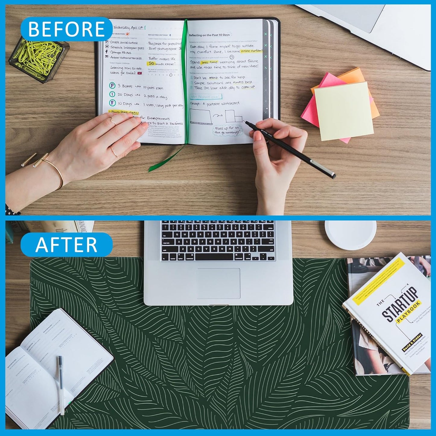 Golden Tropical Leaf Large Gaming Mouse Pad,Waterproof Desk Mat for Desktop,Non-Slip Rubber Base Mousepad with Stitched Edges for Laptop Office and Home 35.4X15.7 Inch