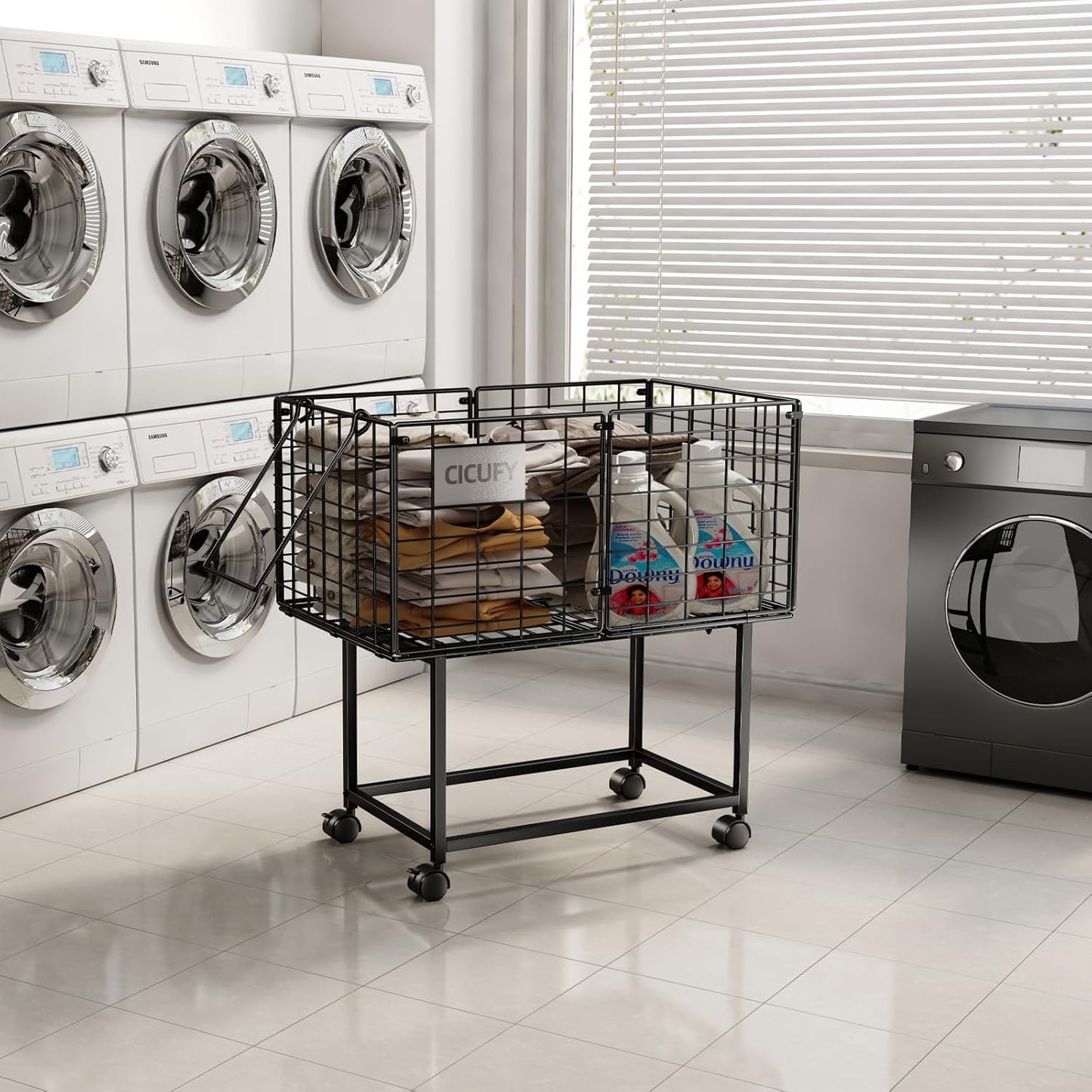 Wire Laundry Hamper, 80L Rolling Laundry Basket Cart on Wheels, Dirty Clothes Basket with Handle, Metal Clothes Hamper Organizer for Laundry Room, Bathroom, Bedroom, Dorm, Black