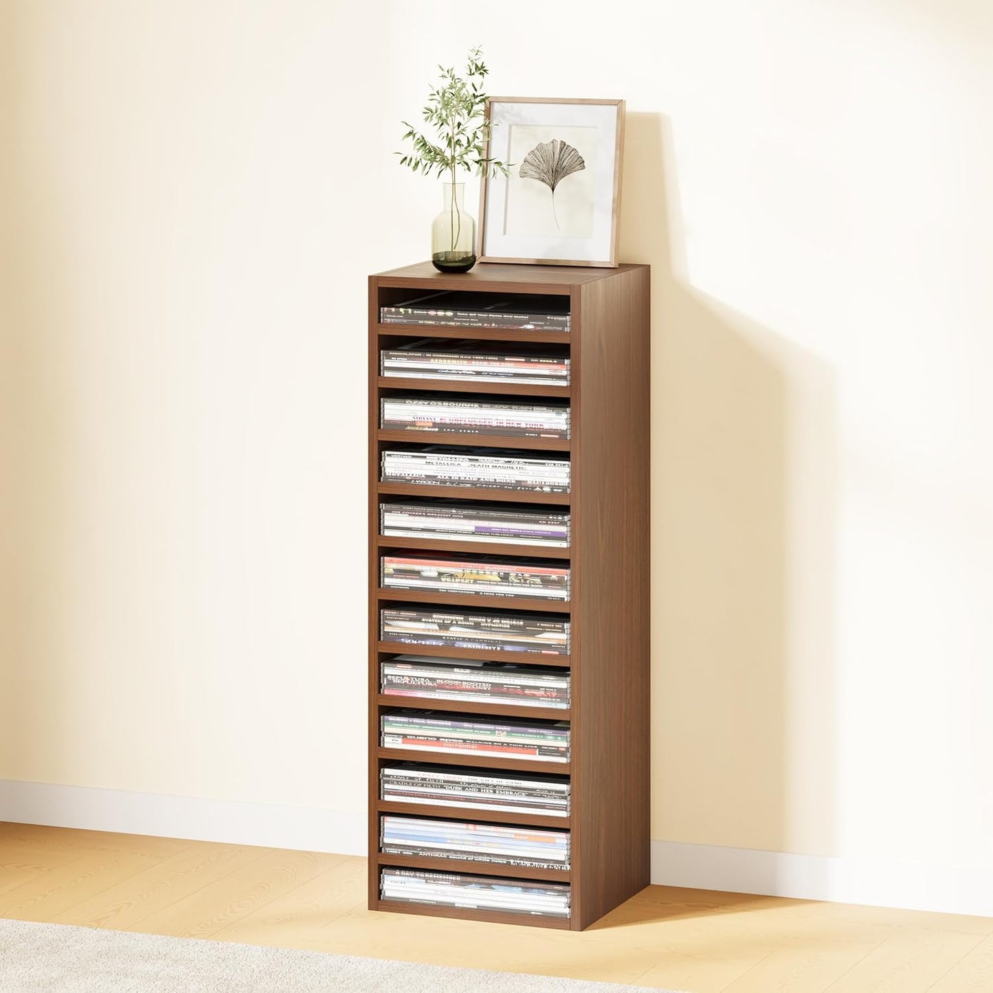 IOTXY DIY Modular Cube Bookcase - CubeXY Customizable Stackable Expandable Basic Shelving Units, 12-Cube Wooden Open Bookshelf with Removable Shelves for Vinyl Record Storage Organizer, Walnut