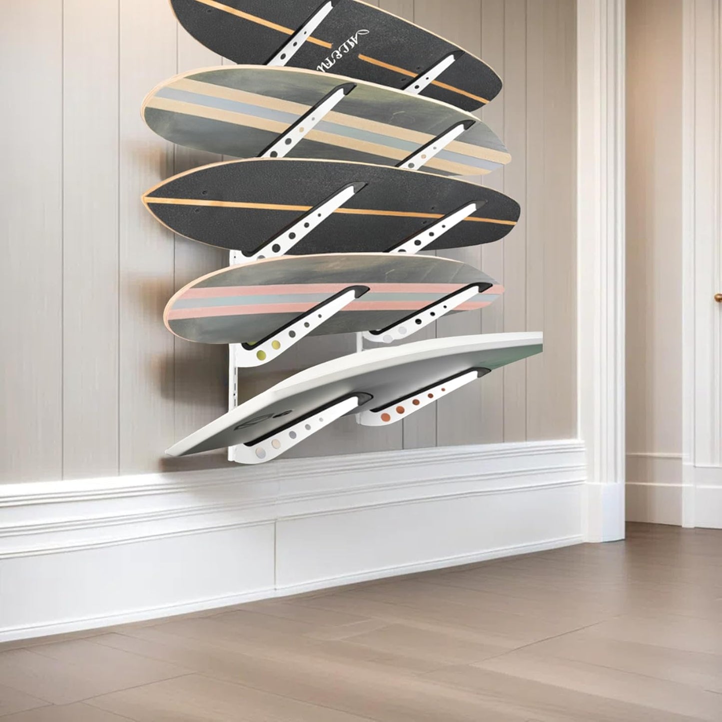 Snowboard Wall Mount, Adjustable 5/6 Board Surfboard Rack, Surfboard Wall Hangers for Surfboard, Wakeboard, and Snowboard Storage at Home or Garage